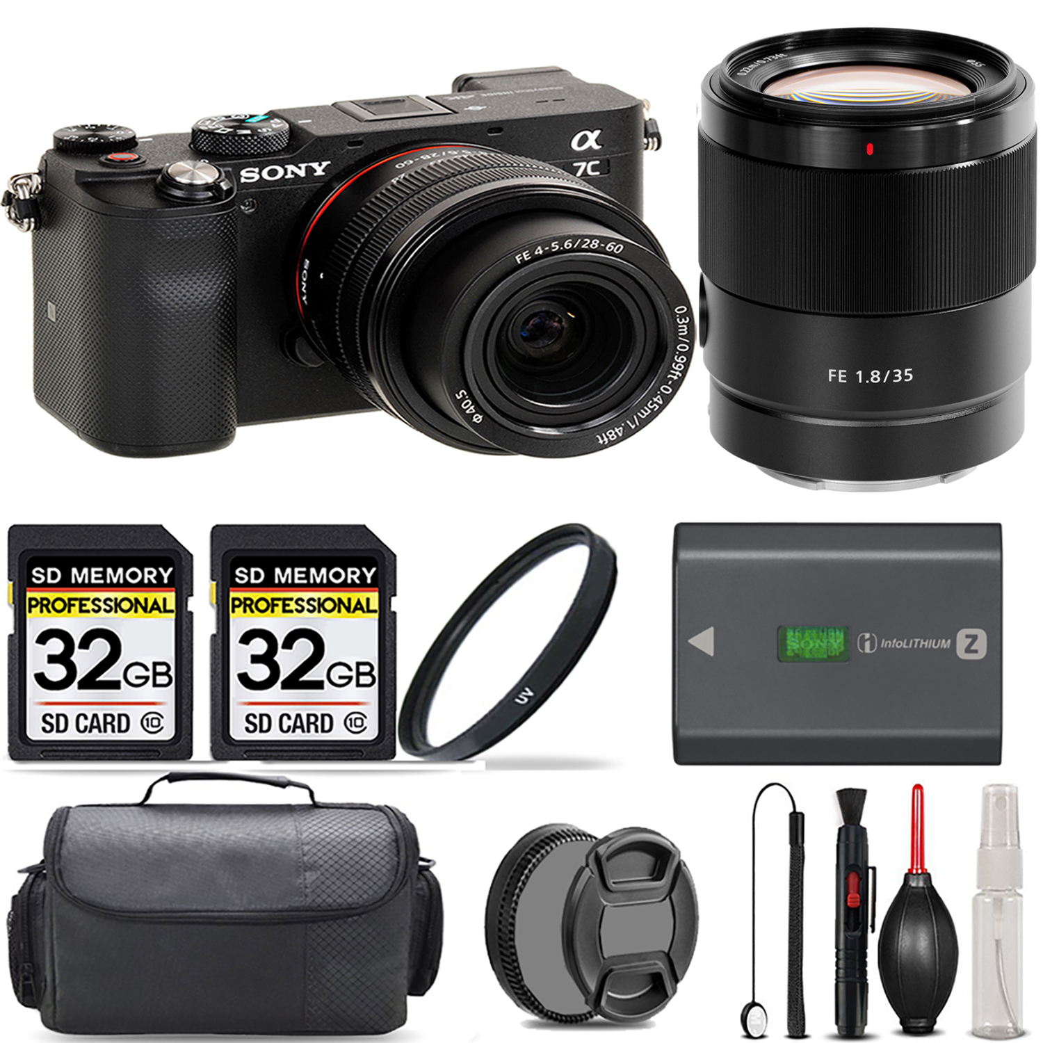 Alpha a7C Camera (Black) + 28-60mm Lens + 35mm Lens + UV Filter + 64GB & More! *FREE SHIPPING*