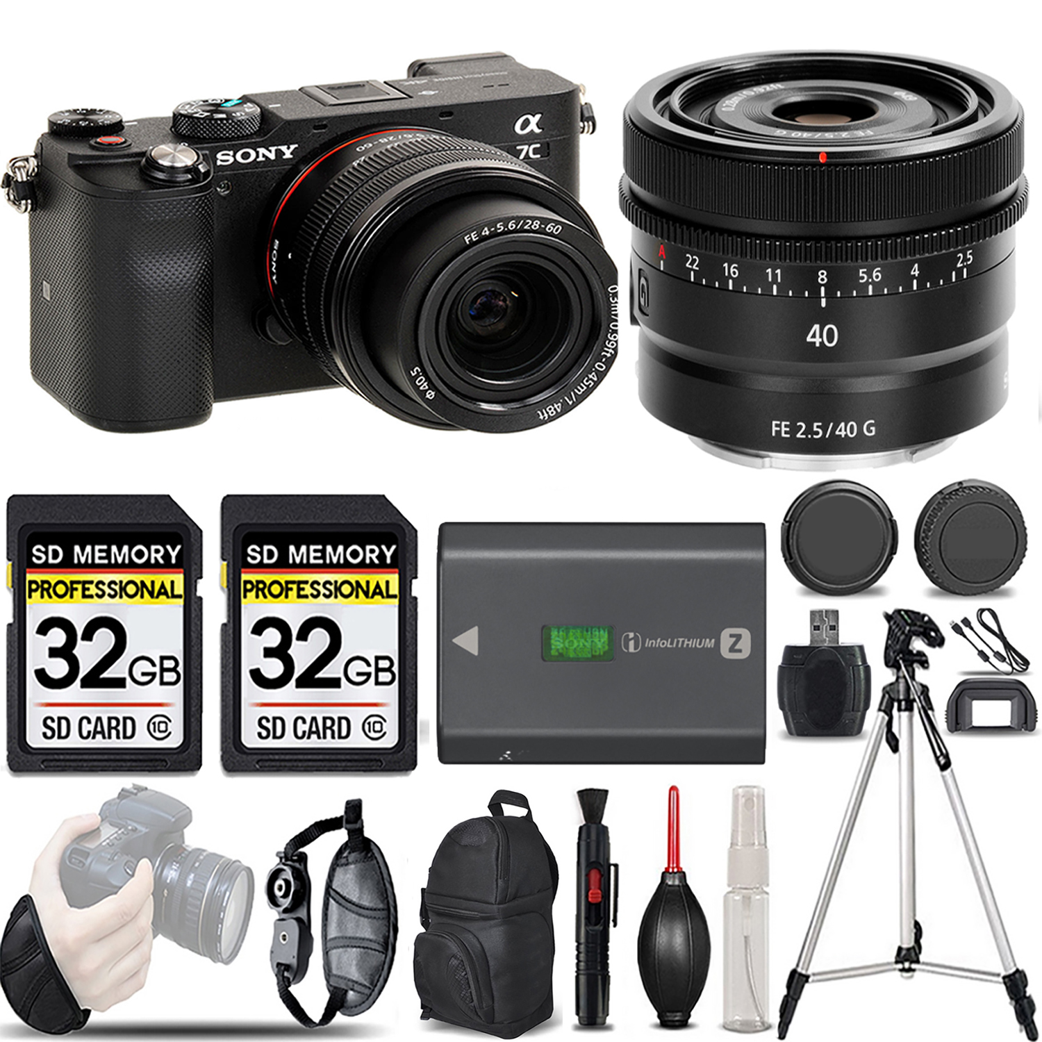Alpha a7C Mirrorless Camera (Black) + 28-60mm Lens + 40mm f/2.5 G Lens - LOADED KIT *FREE SHIPPING*