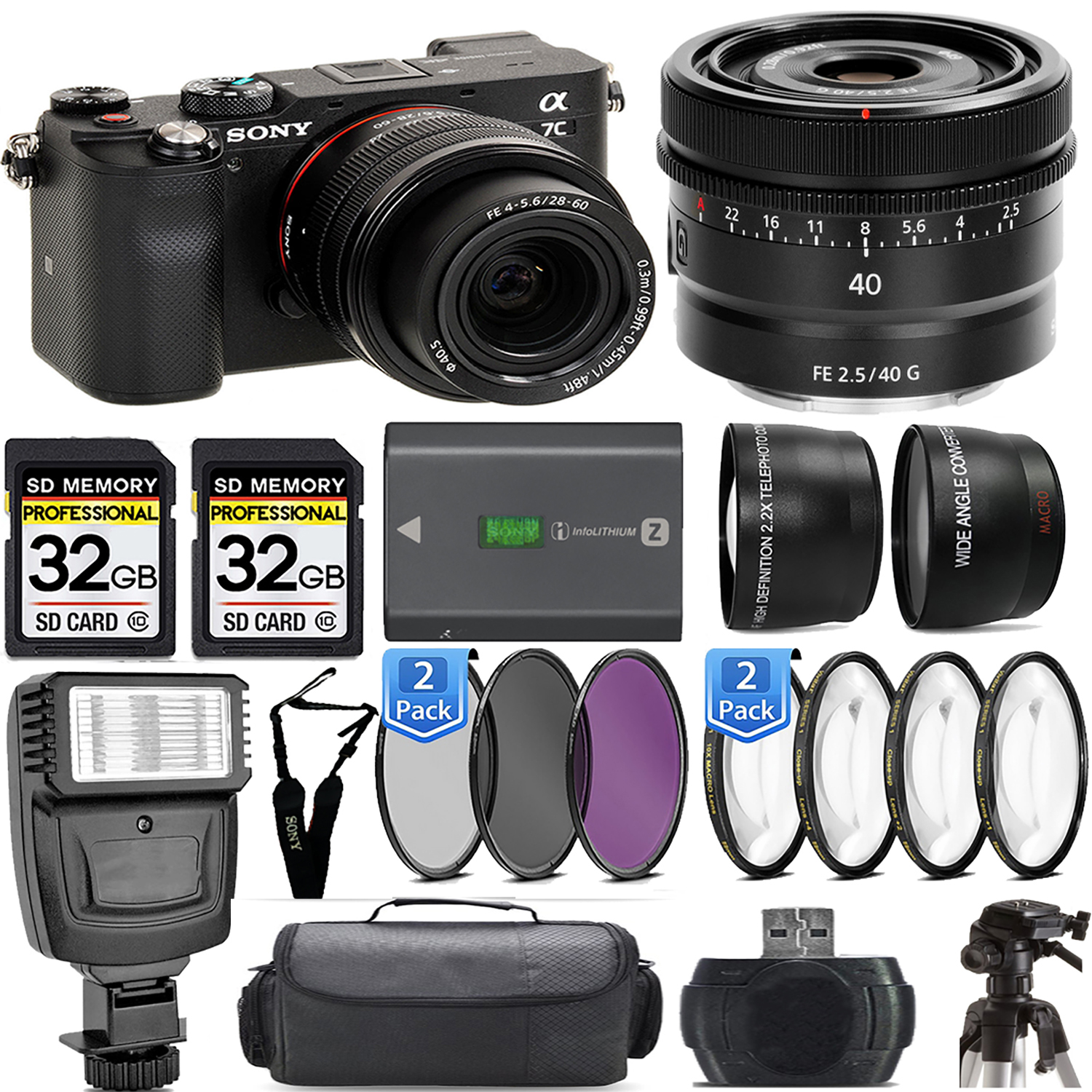 Alpha a7C Mirrorless Camera (Black) + 28-60mm Lens + 40mm f/2.5 G Lens + Flash - Kit *FREE SHIPPING*