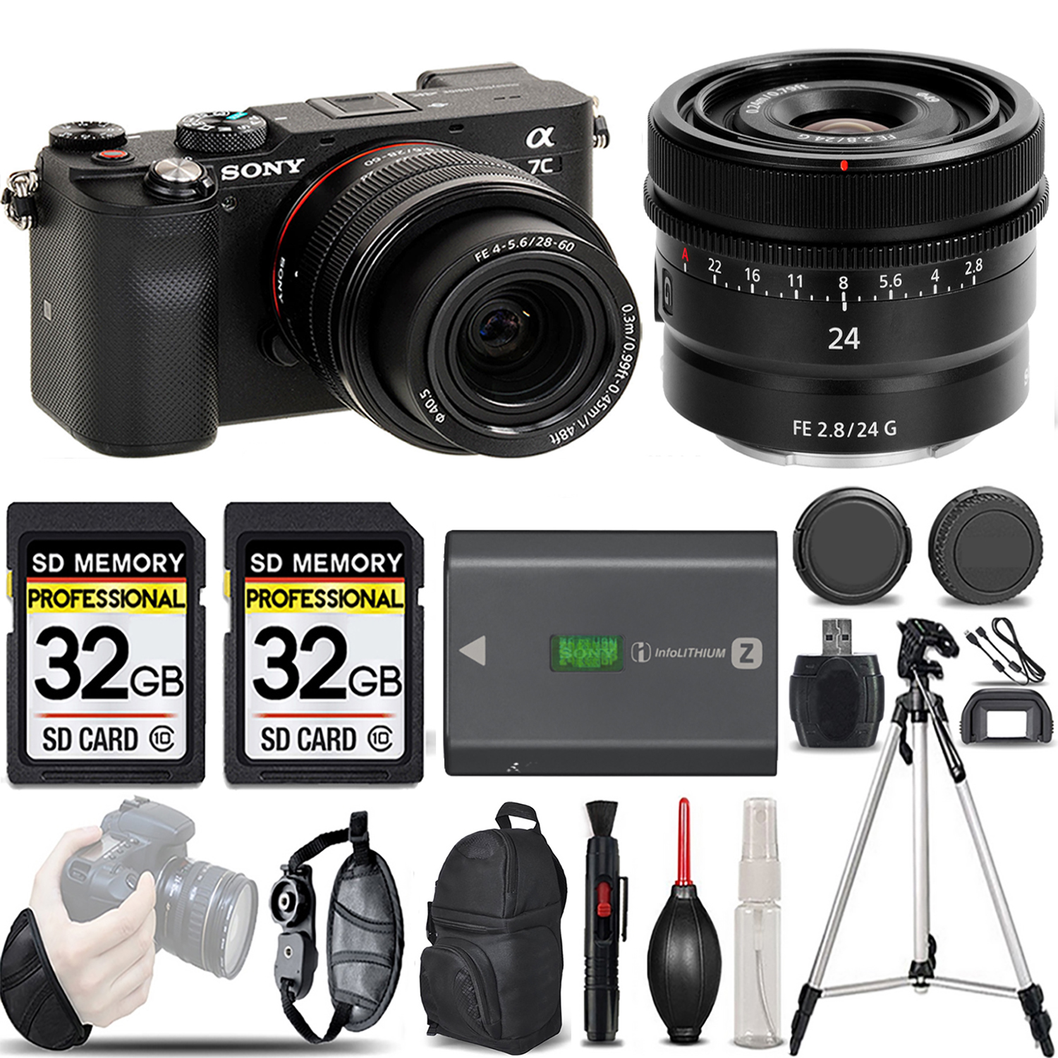 Alpha a7C Mirrorless Camera (Black) + 28-60mm Lens + 24mm f/2.8 G Lens - LOADED KIT *FREE SHIPPING*