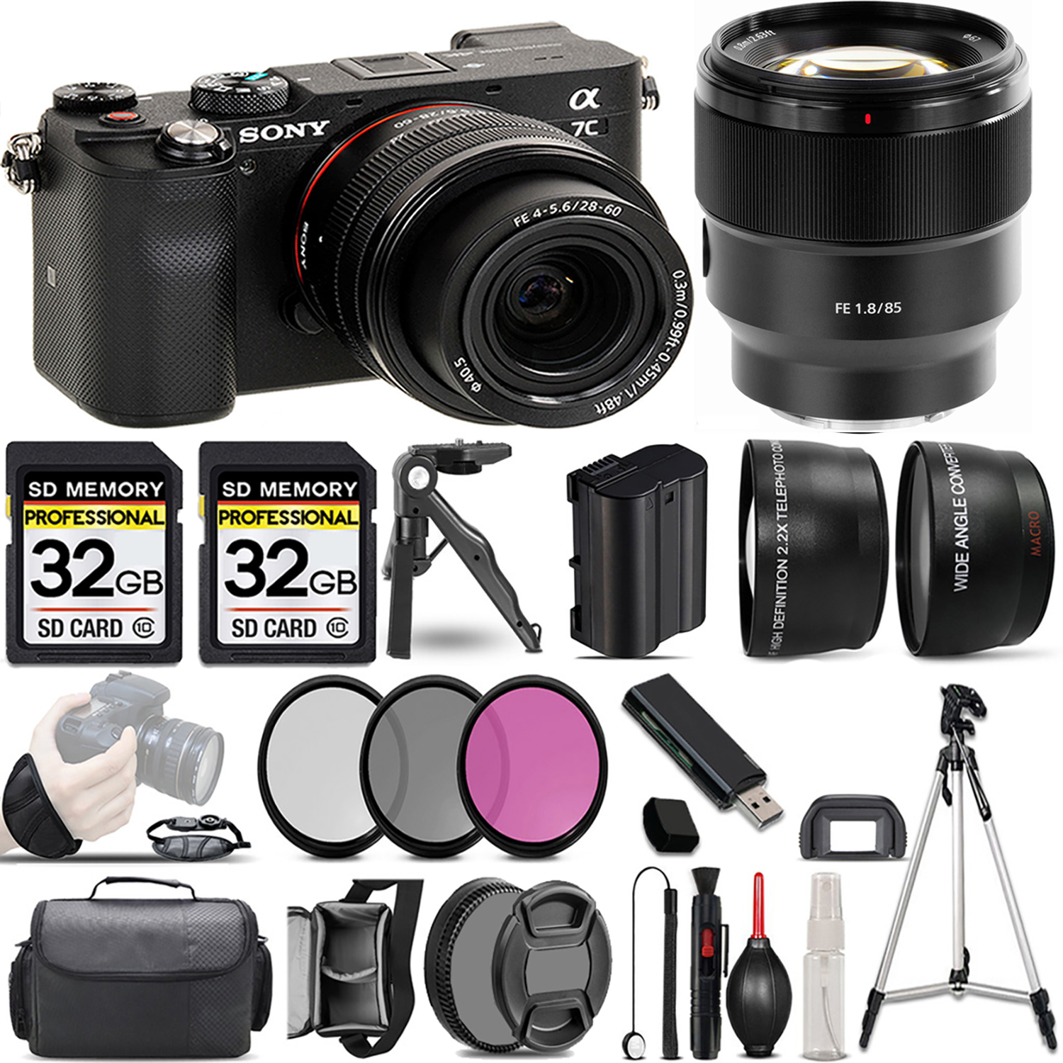Alpha a7C Mirrorless Camera (Black) + 28-60mm Lens + 85mm Lens + 3 Piece Filter Set + 64GB *FREE SHIPPING*