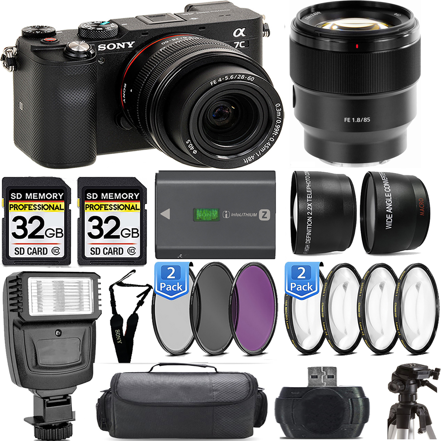 Alpha a7C Mirrorless Camera (Black) + 28-60mm Lens + 85mm f/1.8 Lens + Flash - Kit *FREE SHIPPING*