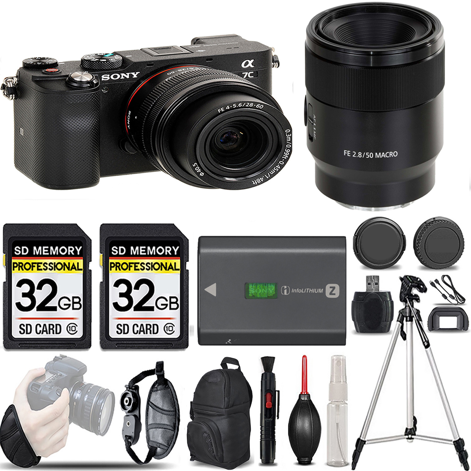 Alpha a7C Camera (Black) + 28-60mm Lens + 50mm f/2.8 Macro Lens - LOADED KIT *FREE SHIPPING*