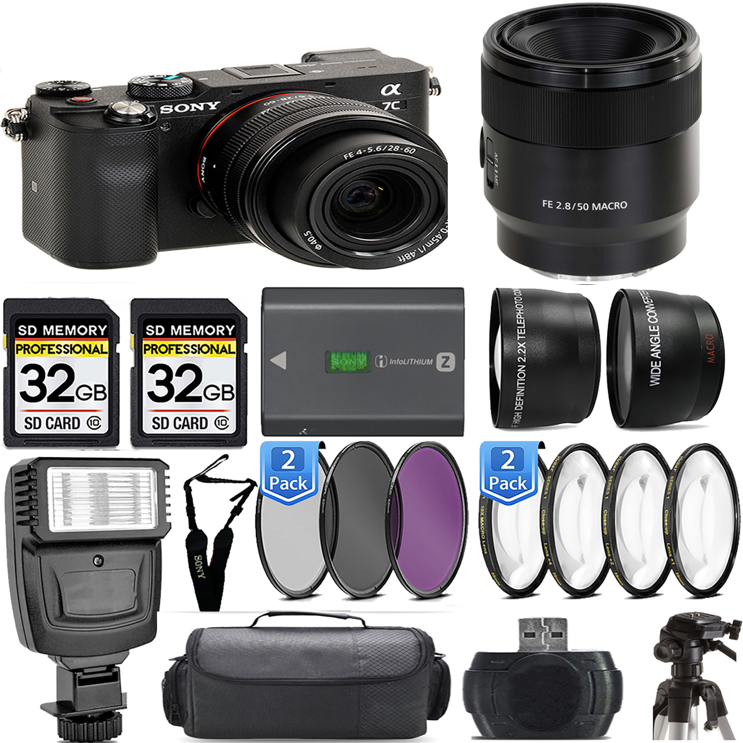 Alpha a7C Camera (Black) + 28-60mm Lens + 50mm f/2.8 Macro Lens + Flash - Kit *FREE SHIPPING*