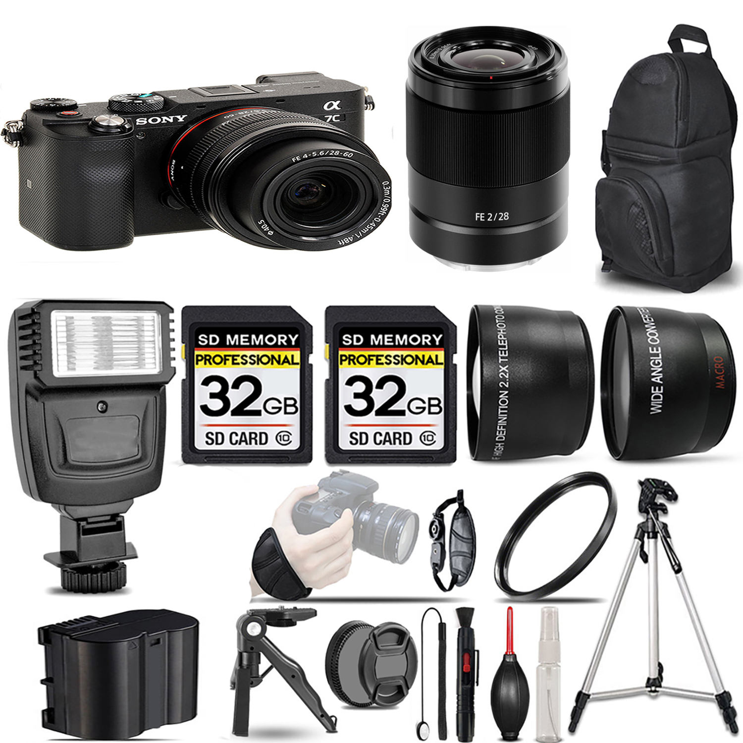 Alpha a7C Mirrorless Camera (Black) + 28-60mm Lens + 28mm f/2 Lens + Flash + 64GB *FREE SHIPPING*