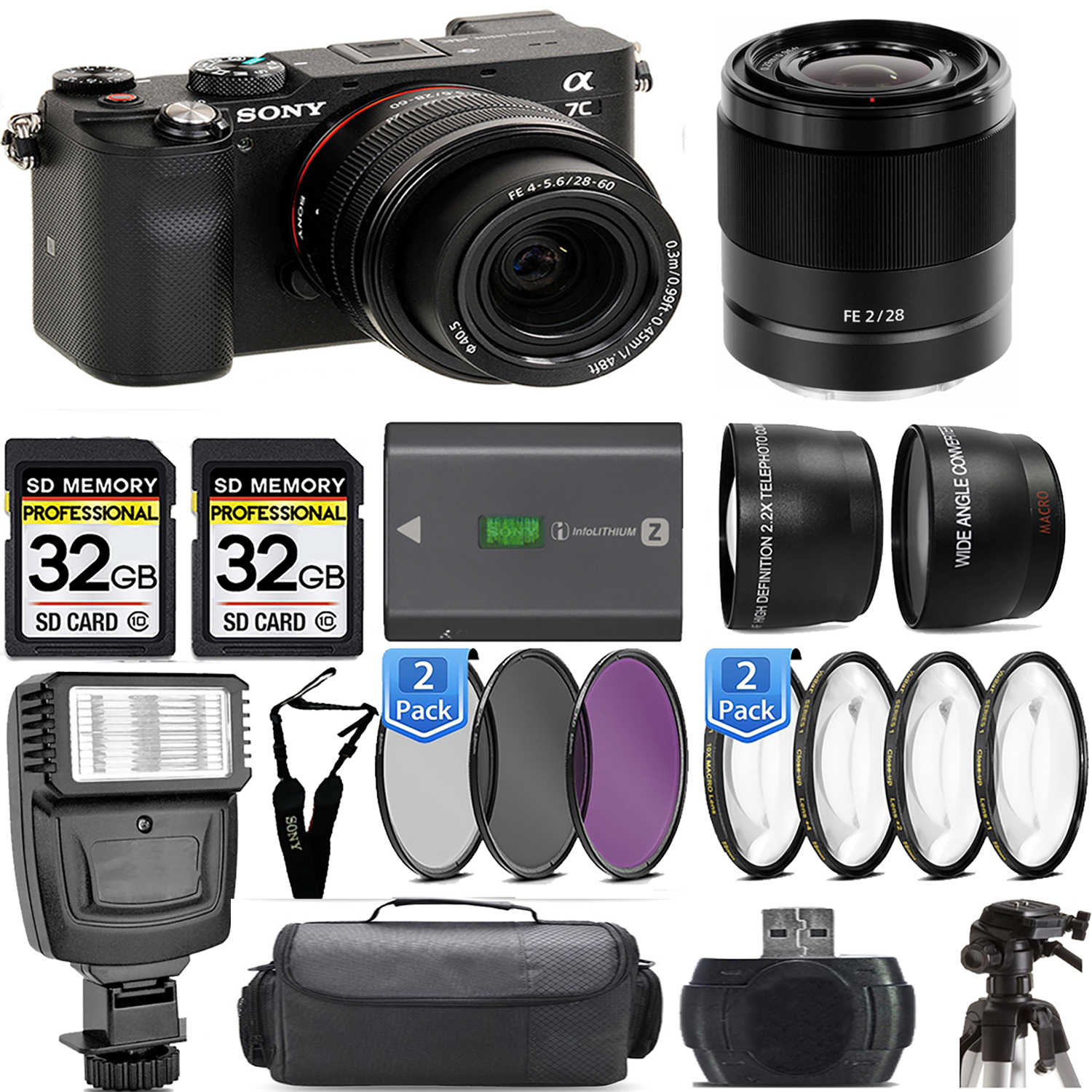 Alpha a7C Mirrorless Camera (Black) + 28-60mm Lens + 28mm f/2 Lens + Flash - Kit *FREE SHIPPING*