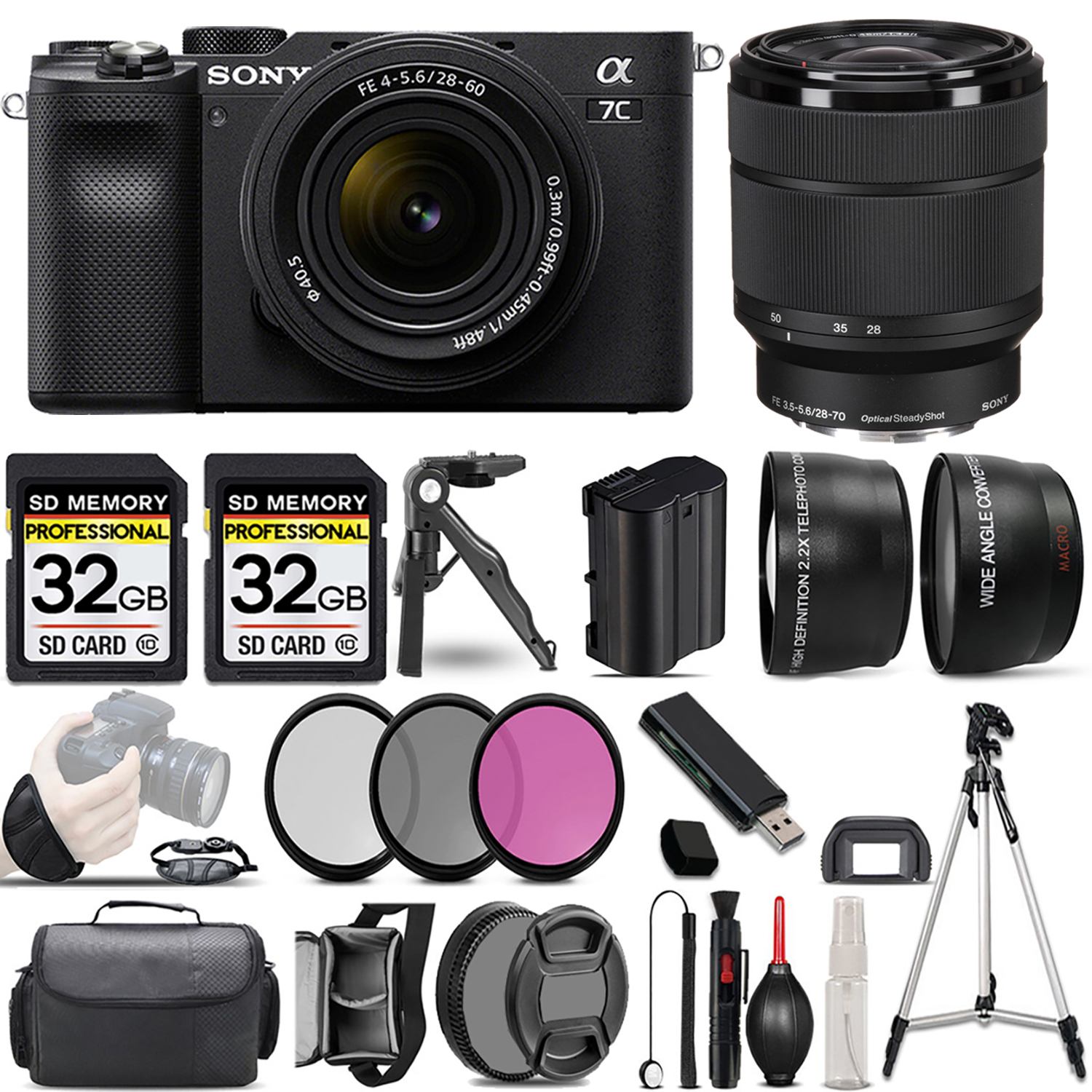 Alpha a7C Camera (Black) + 28-60mm Lens + 28-70mm Lens + 3 Piece Filter Set + 64GB *FREE SHIPPING*