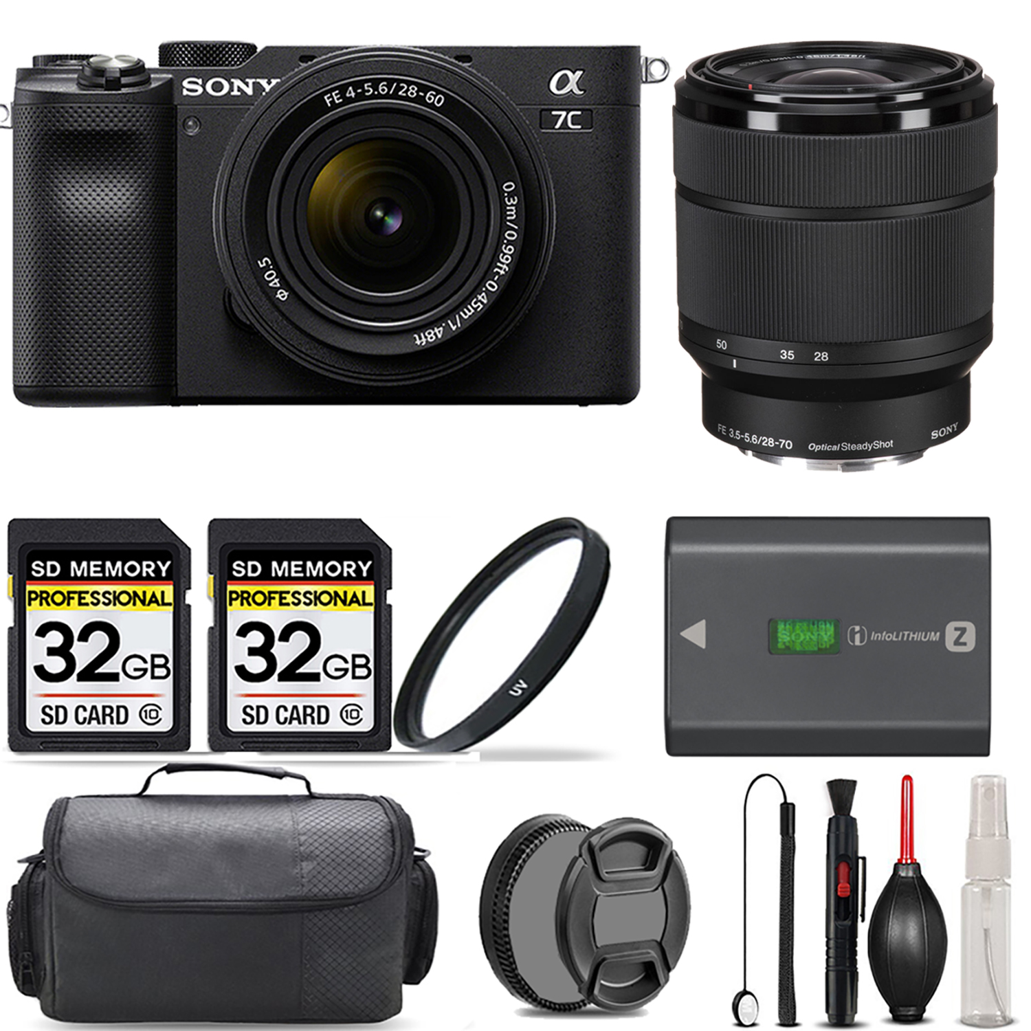 Alpha a7C Camera (Black) + 28-60mm Lens + 28-70mm Lens + UV Filter + 64GB & More! *FREE SHIPPING*