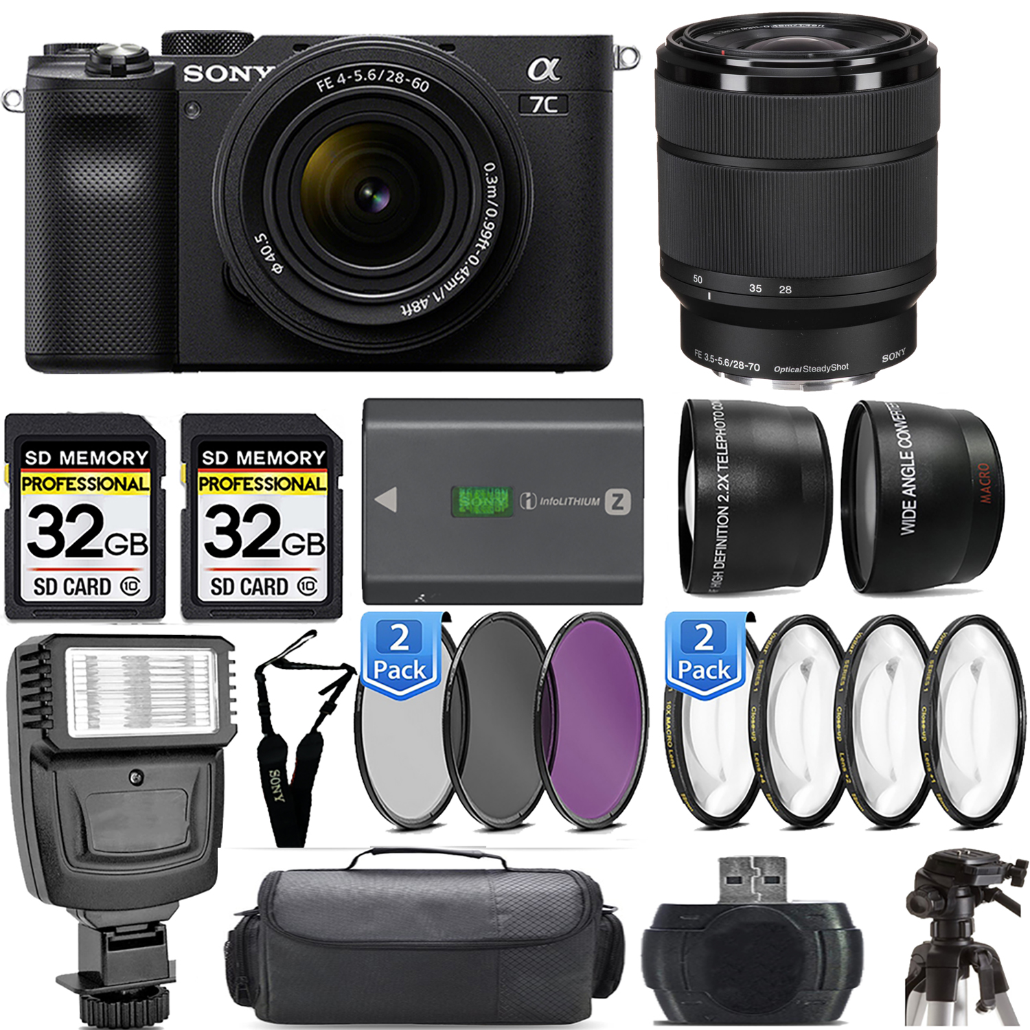 Alpha a7C Camera (Black) + 28-60mm Lens + 28-70mm f/3.5-5.6 OSS Lens + Flash - Kit *FREE SHIPPING*