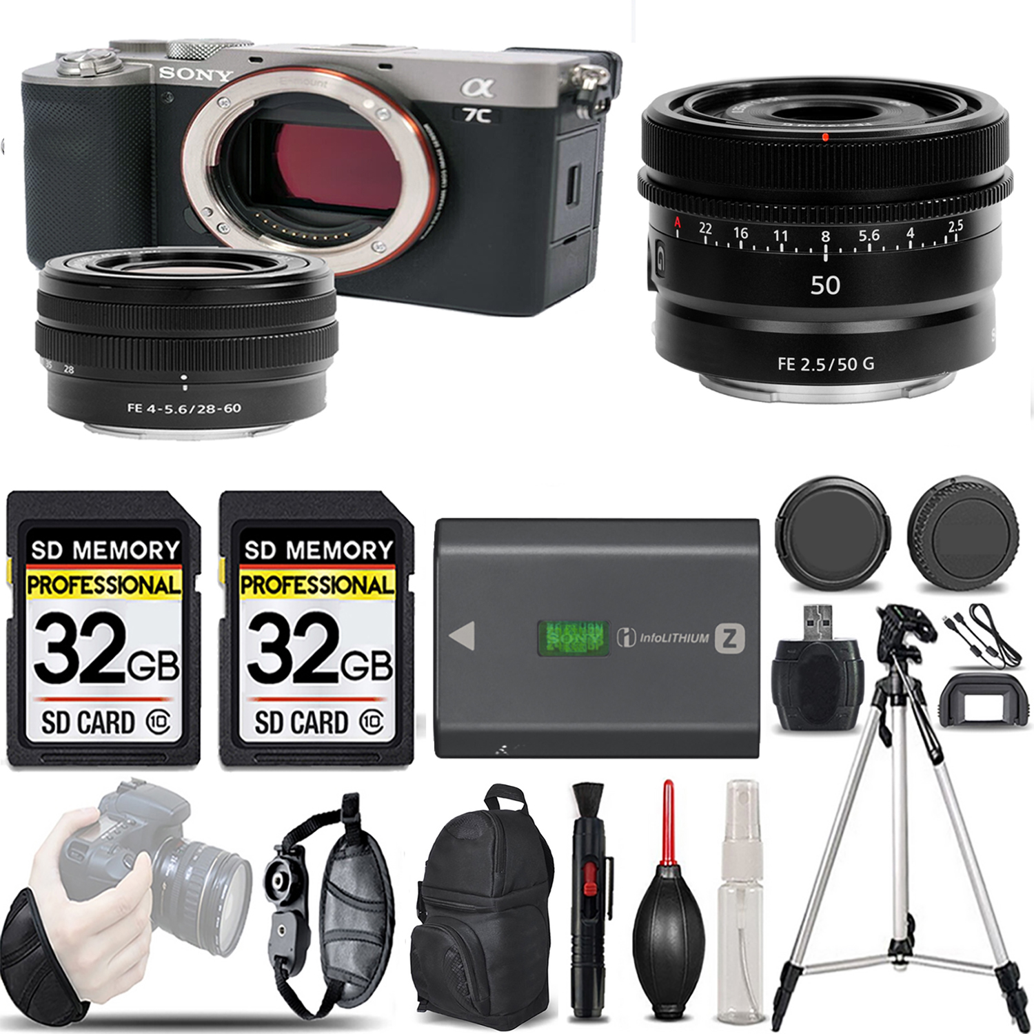 Alpha a7C Mirrorless Camera (Silver) + 28-60mm Lens + 50mm Lens - LOADED KIT *FREE SHIPPING*