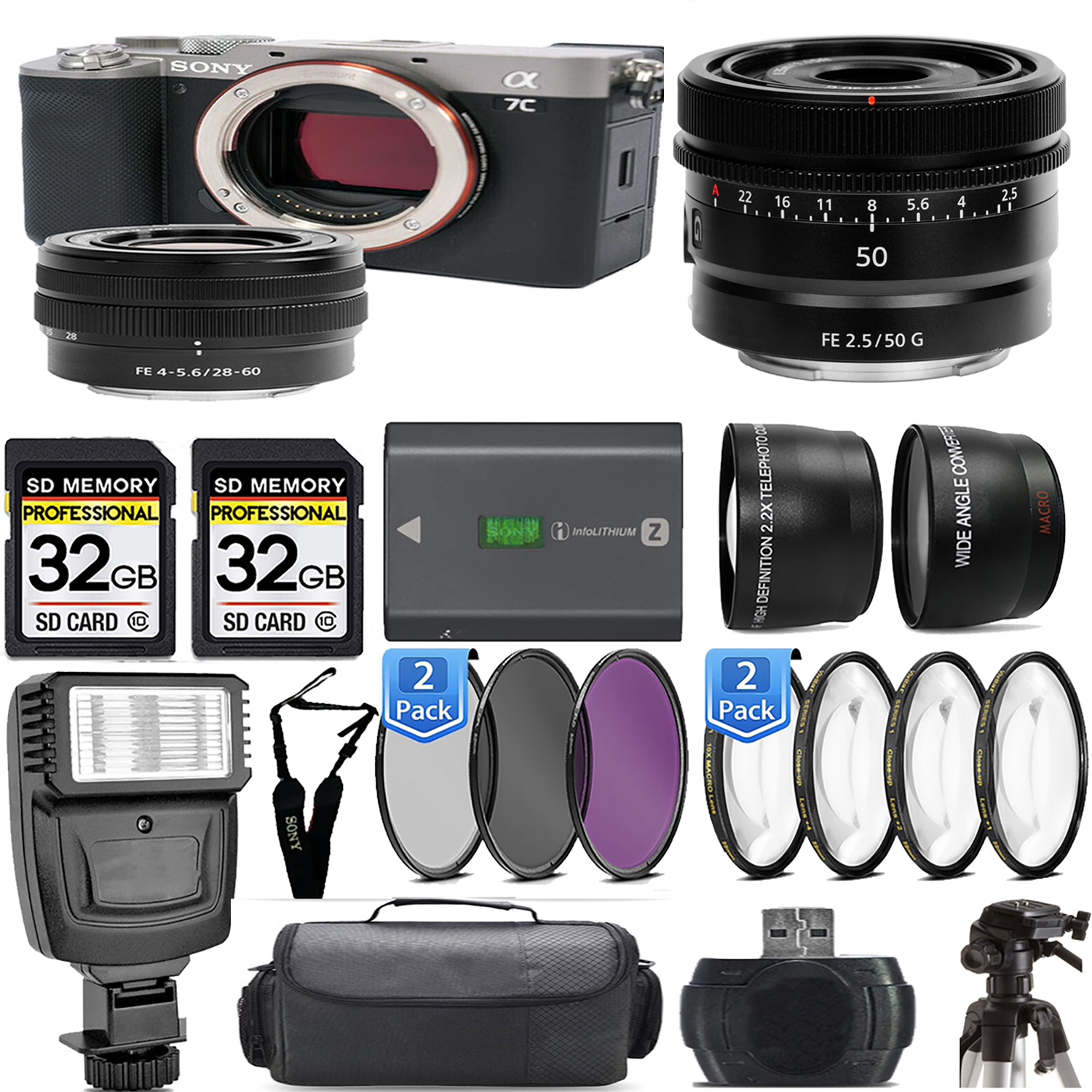 Alpha a7C Mirrorless Camera (Silver) + 28-60mm Lens + 50mm Lens + Flash - Kit *FREE SHIPPING*