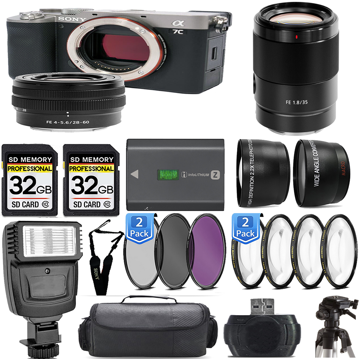 Alpha a7C Mirrorless Camera (Silver) + 28-60mm Lens + 35mm Lens + Flash - Kit *FREE SHIPPING*