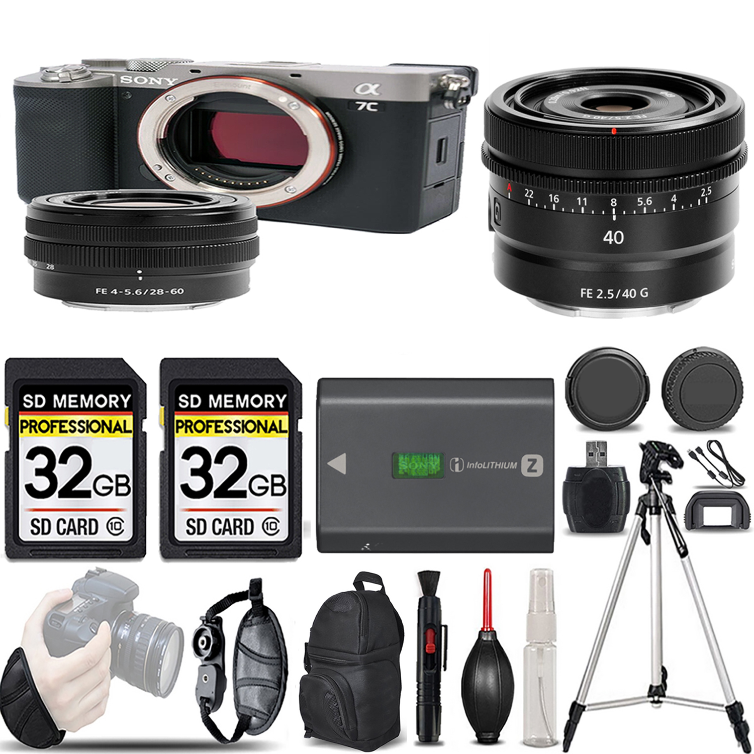 Alpha a7C Mirrorless Camera (Silver) + 28-60mm Lens + 40mm f/2.5 G Lens - LOADED KIT *FREE SHIPPING*