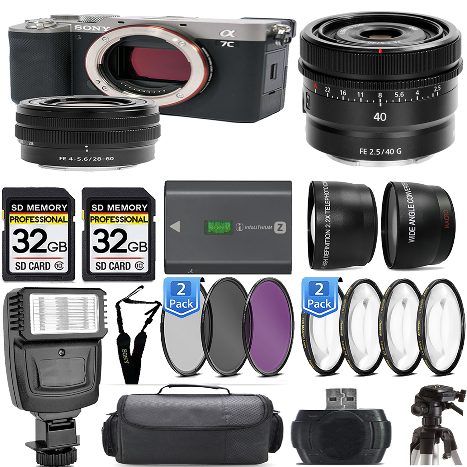 Alpha a7C Mirrorless Camera (Silver) + 28-60mm Lens + 40mm f/2.5 G Lens + Flash - Kit *FREE SHIPPING*