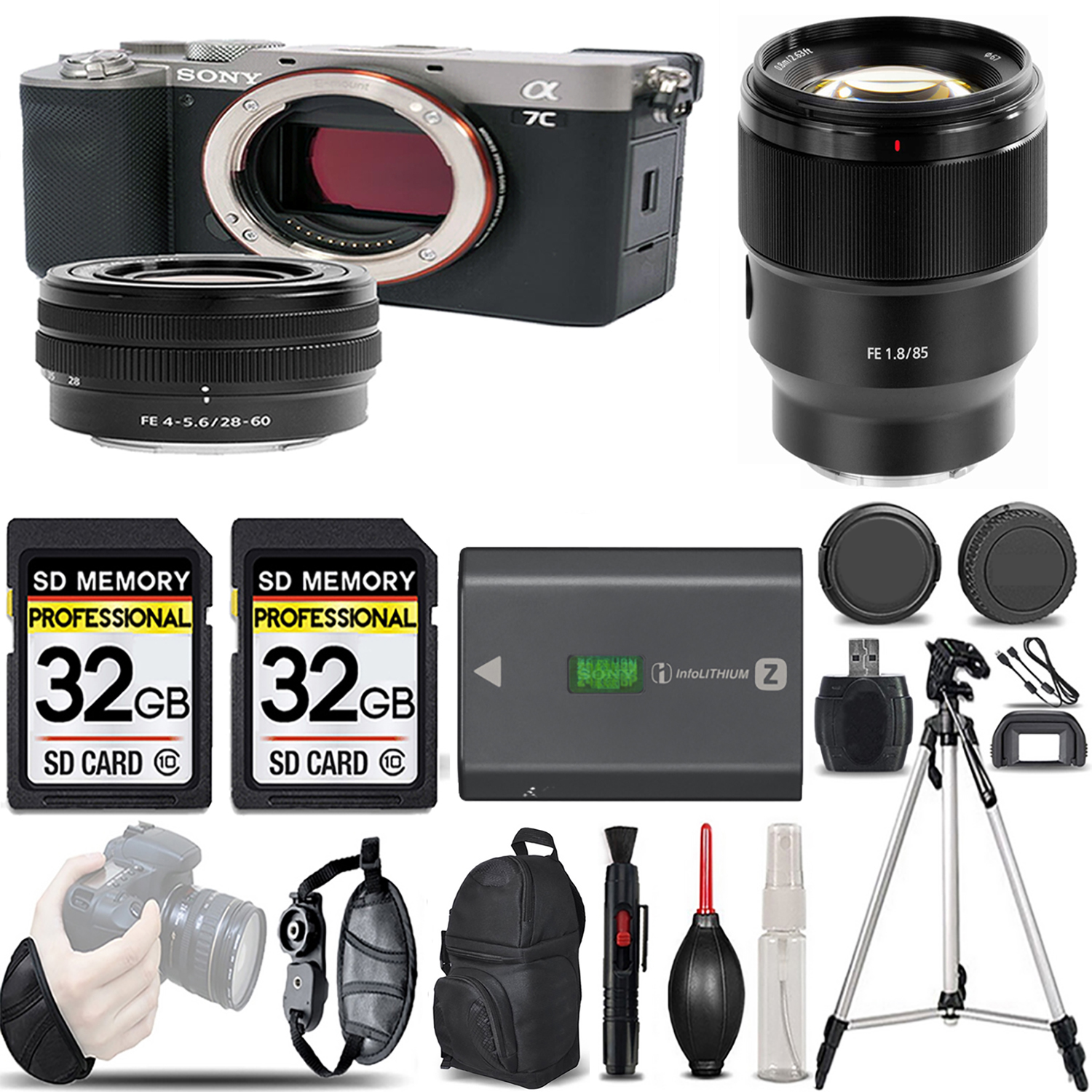 Alpha a7C Mirrorless Camera (Silver) + 28-60mm Lens + 85mm f/1.8 Lens - LOADED KIT *FREE SHIPPING*