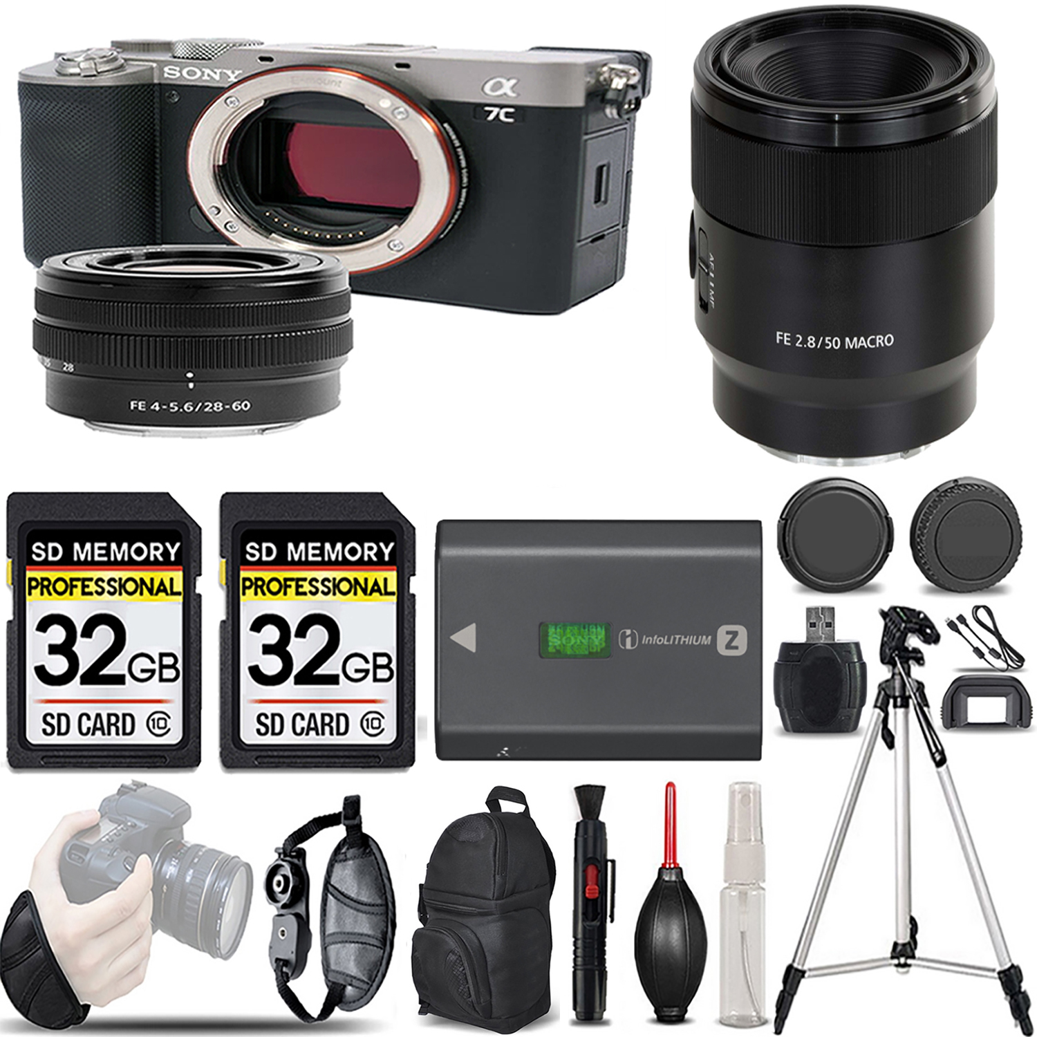 Alpha a7C Camera (Silver) + 28-60mm Lens + 50mm f/2.8 Macro Lens - LOADED KIT *FREE SHIPPING*