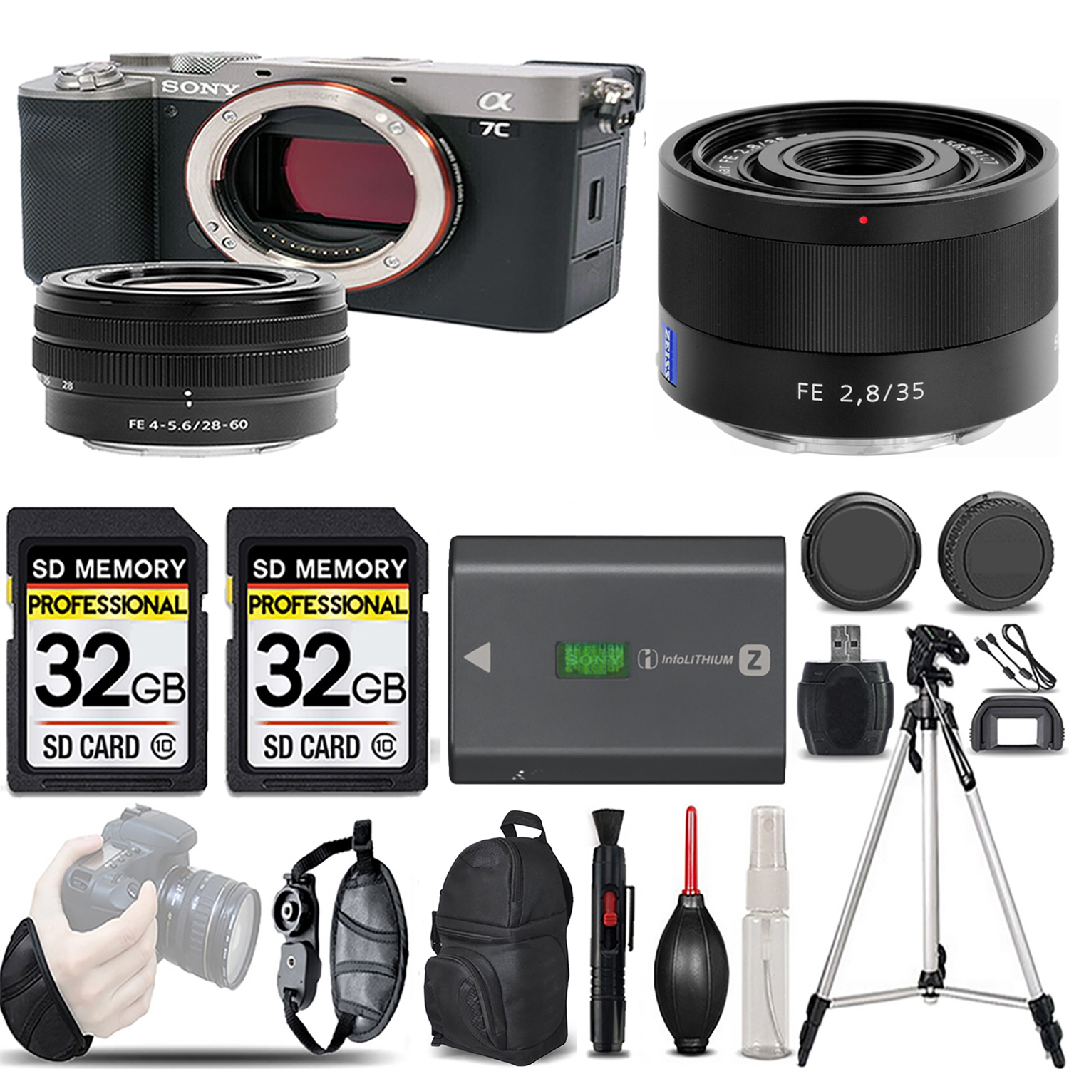 Alpha a7C Camera (Silver) + 28-60mm Lens + 35mm f/2.8 ZA Lens - LOADED KIT *FREE SHIPPING*