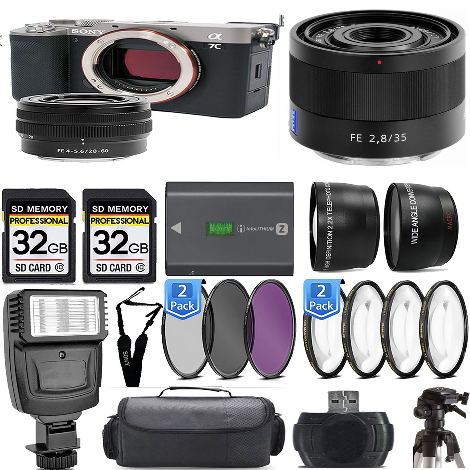 Alpha a7C Camera (Silver) + 28-60mm Lens + 35mm f/2.8 ZA Lens + Flash - Kit *FREE SHIPPING*