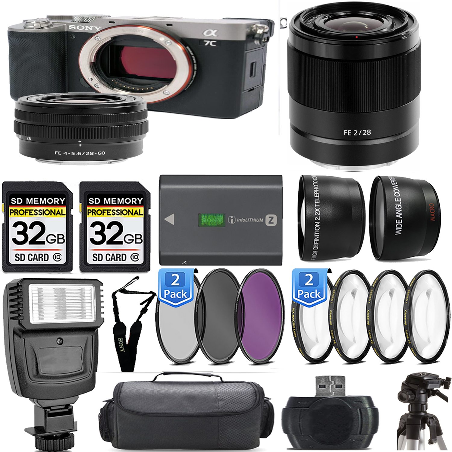 Alpha a7C Mirrorless Camera (Silver) + 28-60mm Lens + 28mm f/2 Lens + Flash - Kit *FREE SHIPPING*