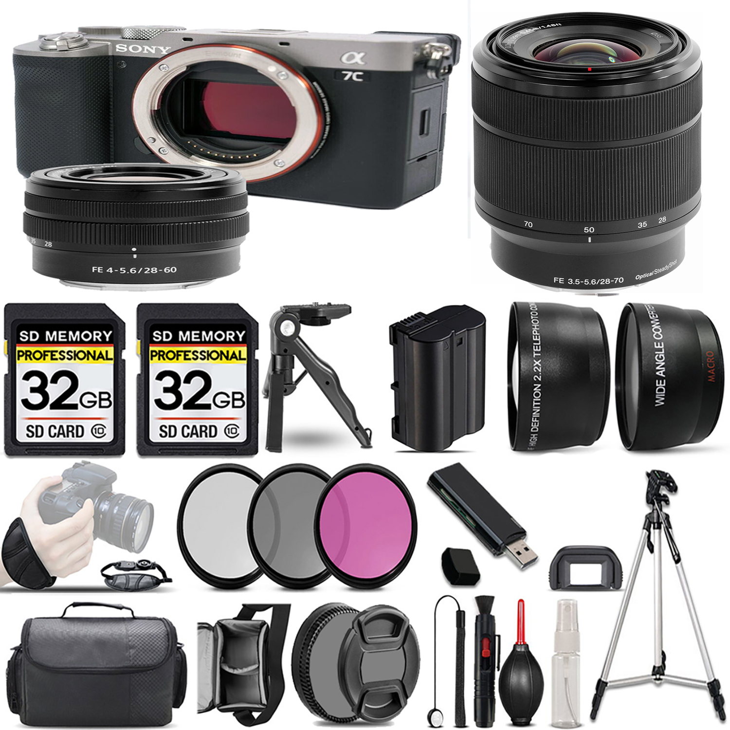 Alpha a7C Camera (Silver) + 28-60mm Lens + 28-70mm Lens + 3 Piece Filter Set + 64GB *FREE SHIPPING*