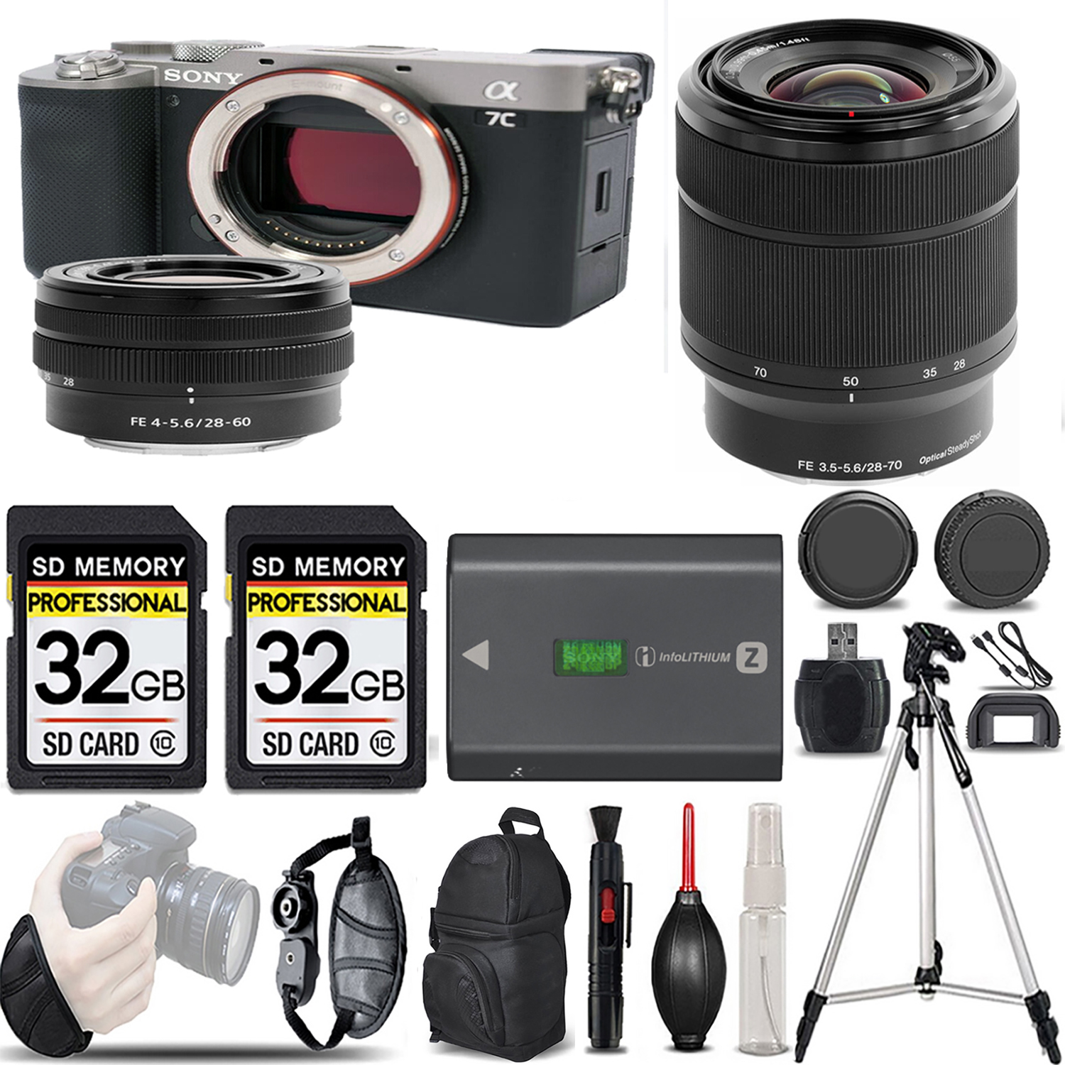 Alpha a7C Camera (Silver) + 28-60mm Lens + 28-70mm f/3.5-5.6 OSS Lens - LOADED KIT *FREE SHIPPING*