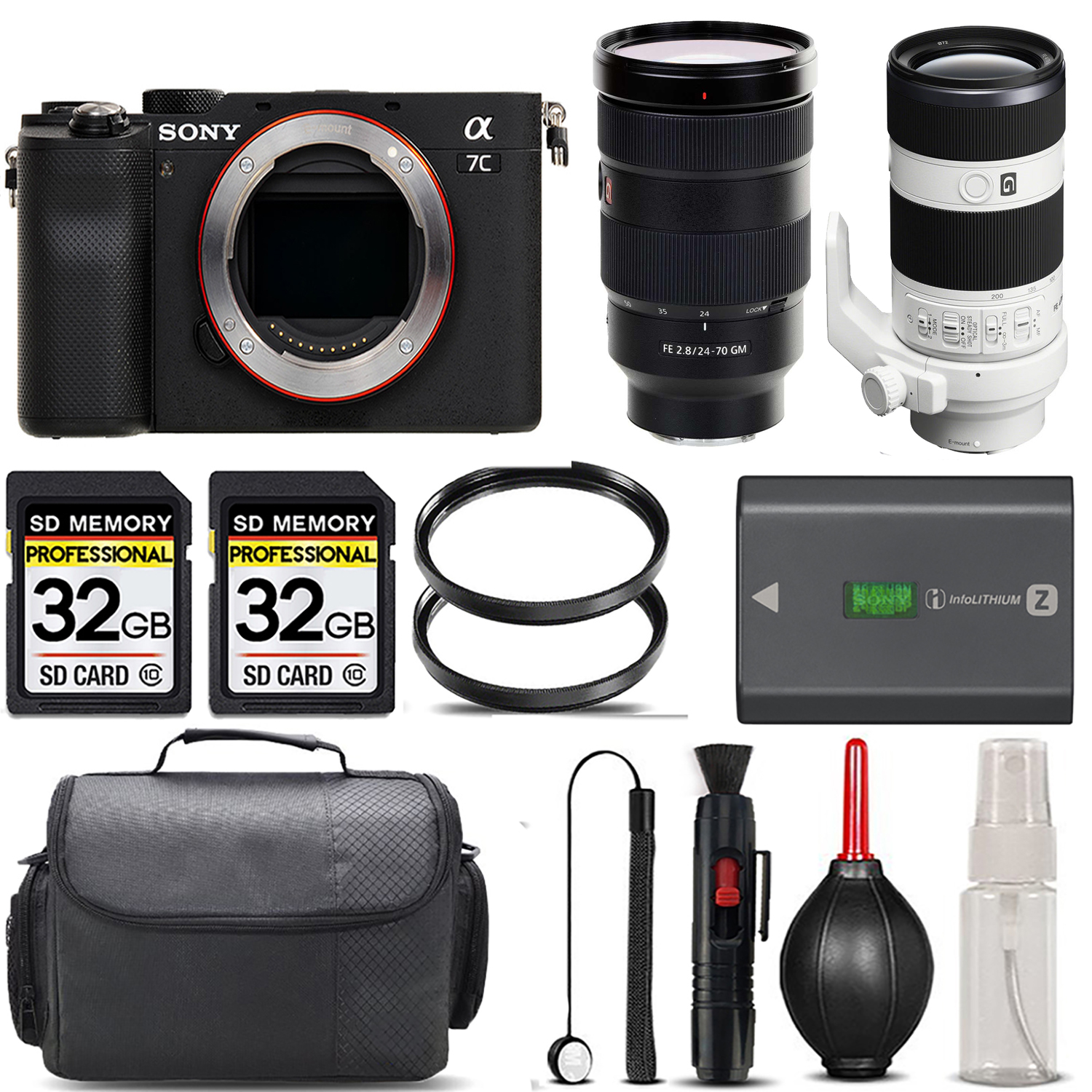 Alpha a7C Camera (Silver) + 70-200mm VR Lens + 24-70mm Lens + 64GB - SAVE BIG KIT *FREE SHIPPING*