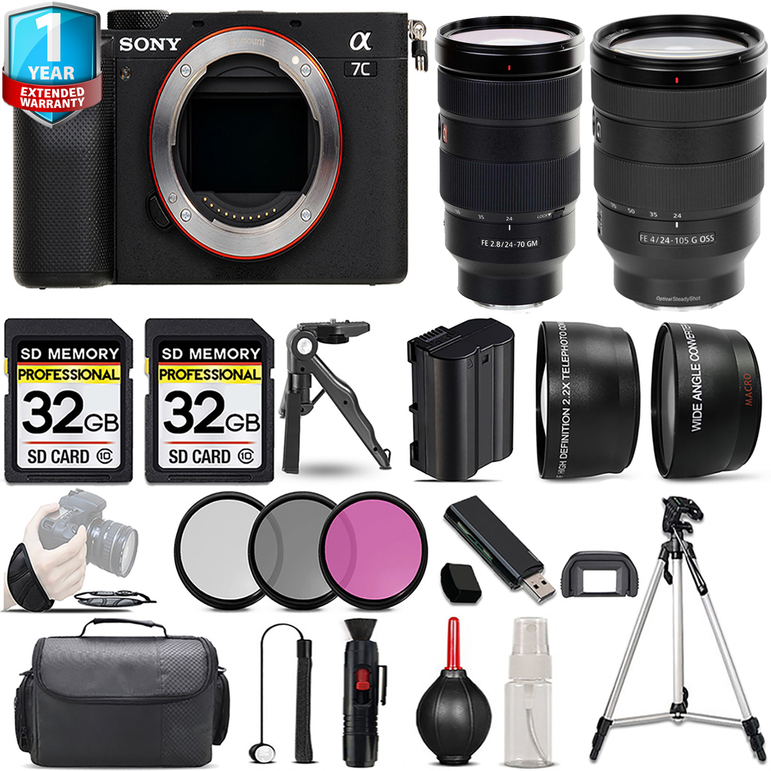 Alpha a7C Camera (Silver) + 70- 300mm Lens + 24-70mm Lens + 1 Year Extended Warranty - Kit *FREE SHIPPING*