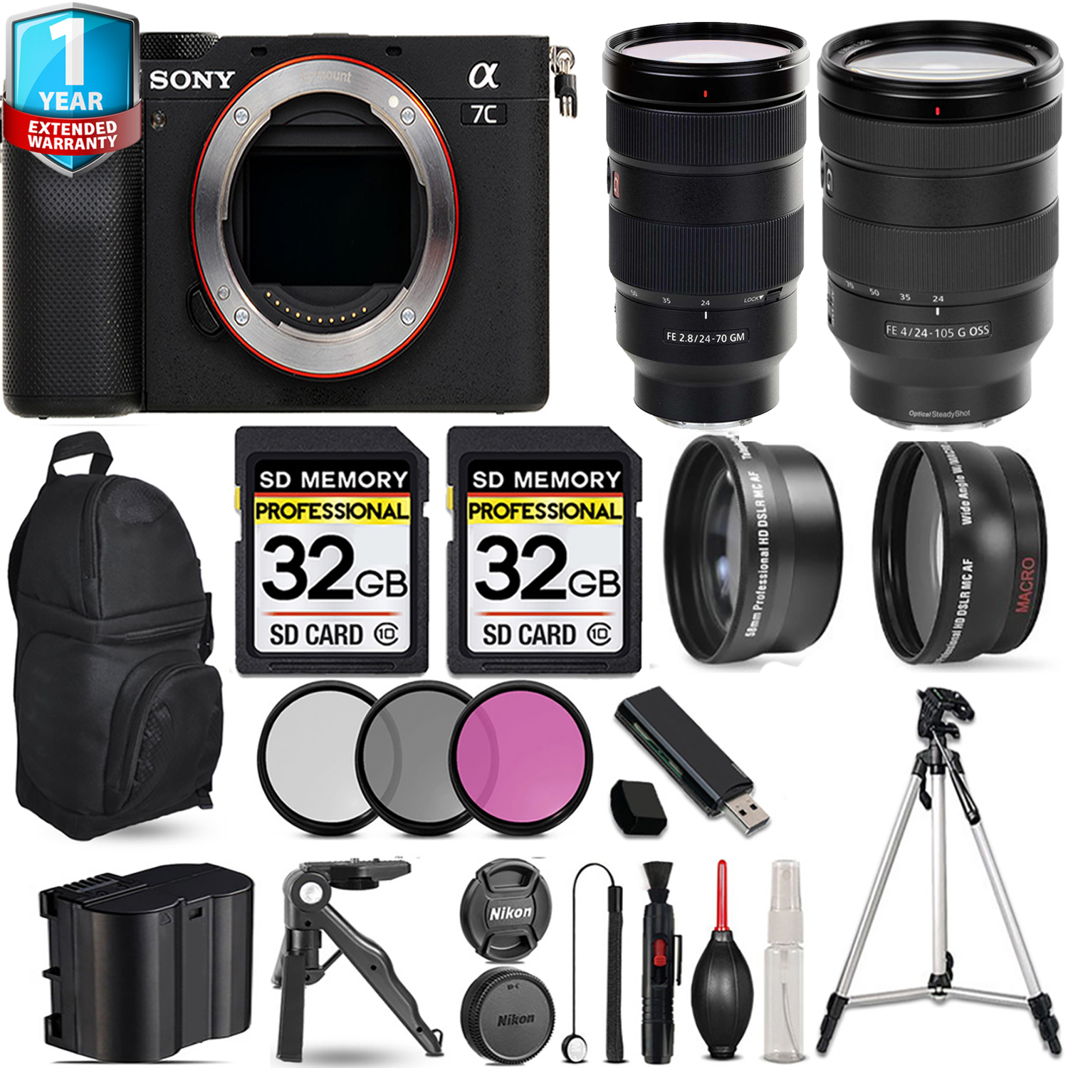 Alpha a7C Camera (Silver) + 70- 300mm Lens + 24-70mm Lens + Bag + 1 Year Extended Warranty + 64GB *FREE SHIPPING*