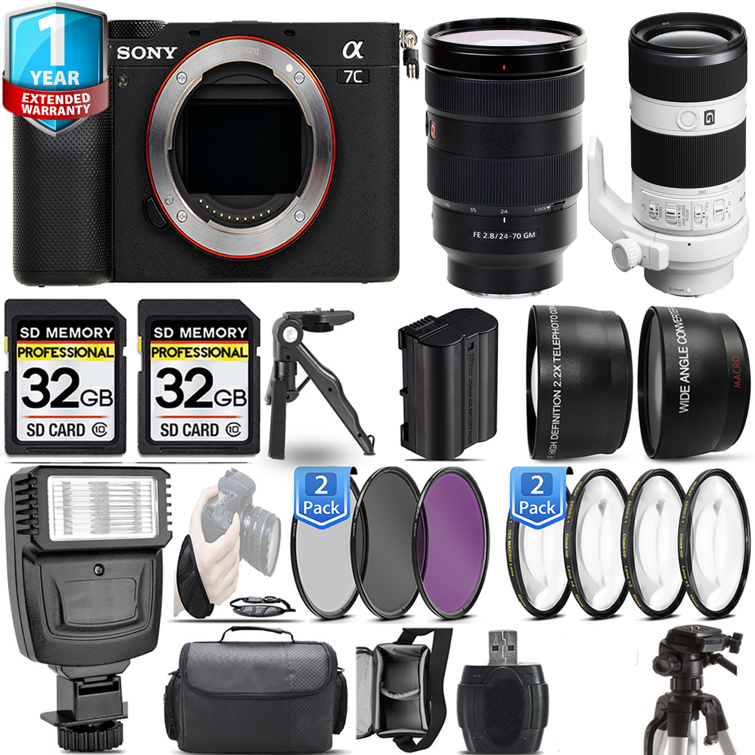 Alpha a7C Camera (Silver) + 70-200mm Lens + 24-70mm Lens + Flash + 1 Year Extended Warranty Kit *FREE SHIPPING*