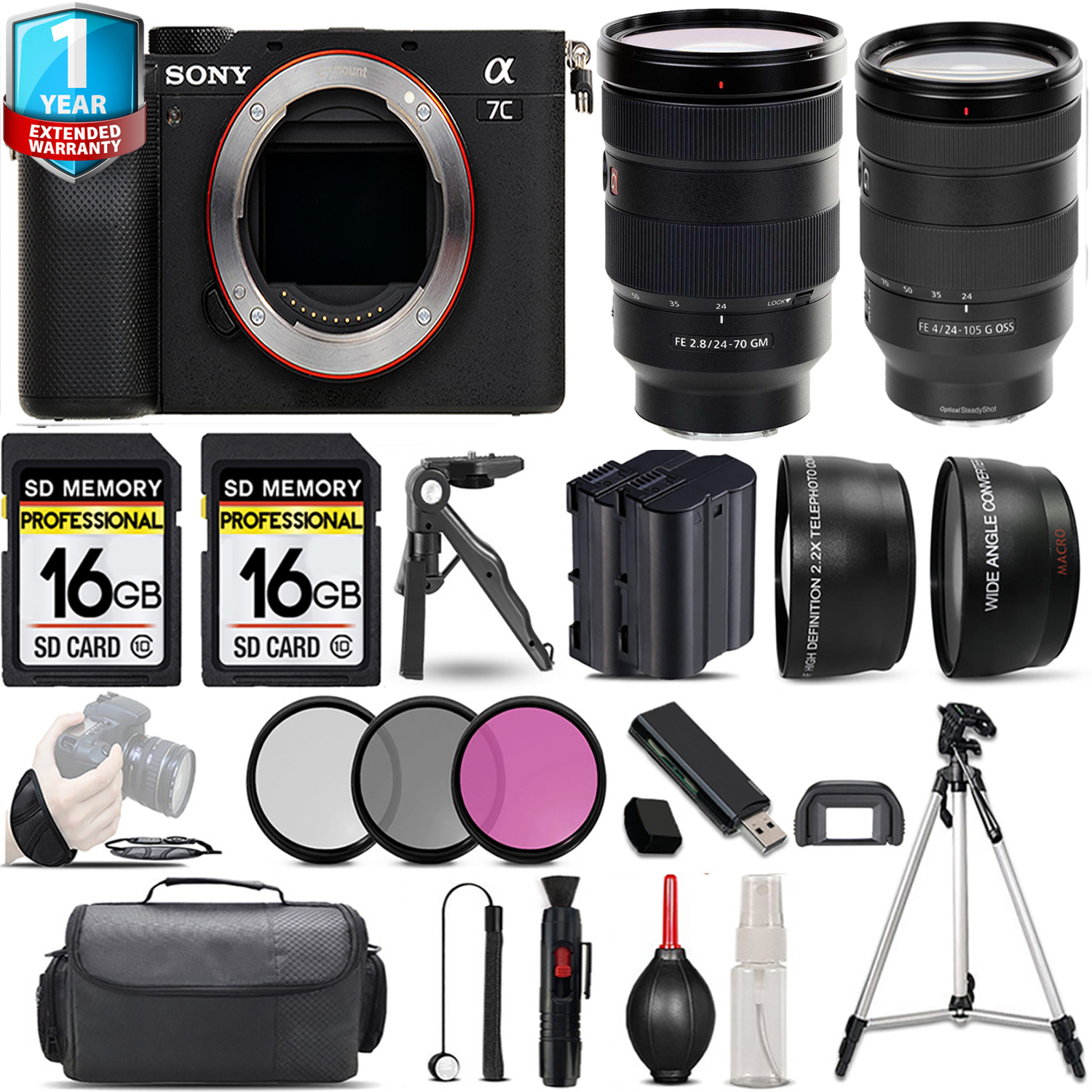Alpha a7C Camera (Silver) + 70- 300mm Lens + 24-70mm Lens + 1 Year Extended Warranty + 32GB - Kit *FREE SHIPPING*