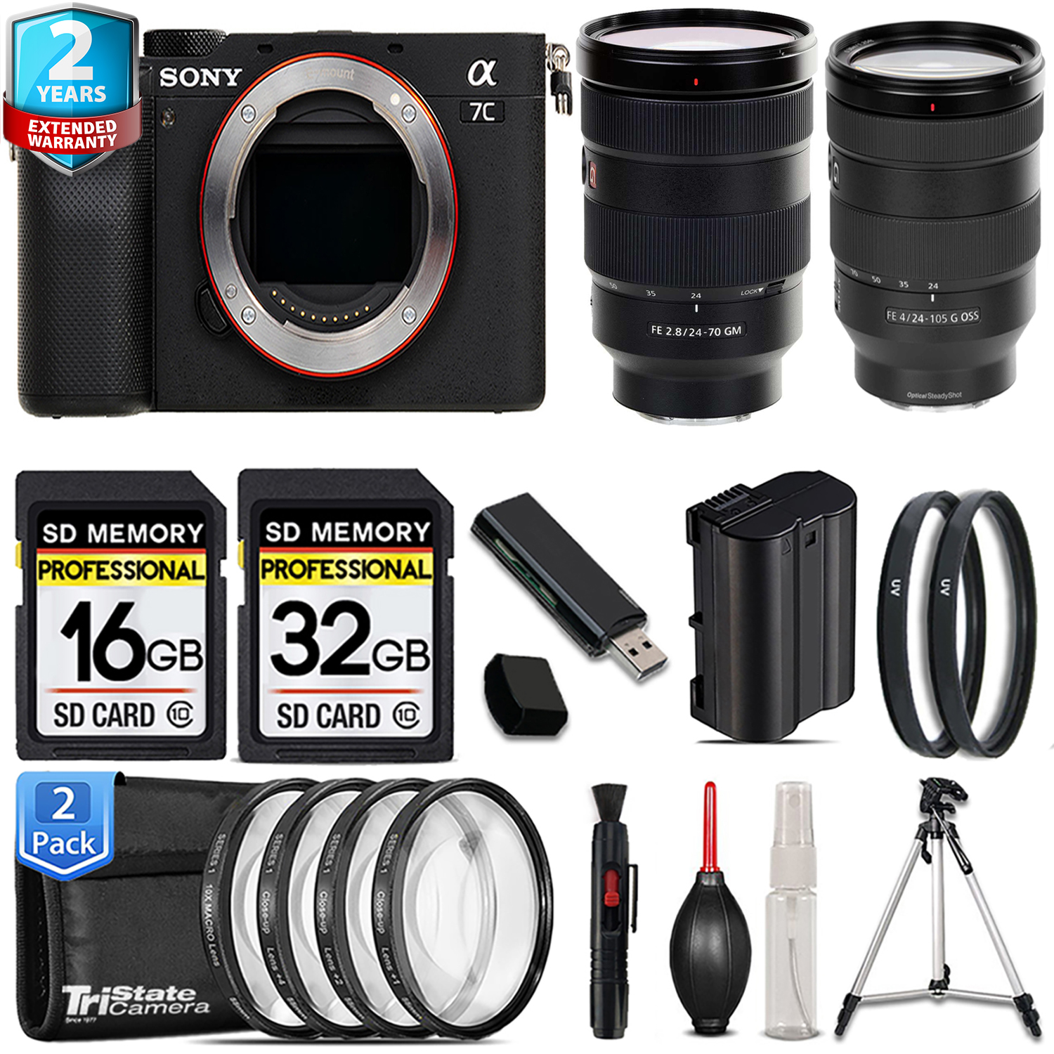 Alpha a7C Camera (Silver) + 70- 300mm Lens + 24-70mm Lens + 4 Piece Macro Set - 48GB Kit *FREE SHIPPING*