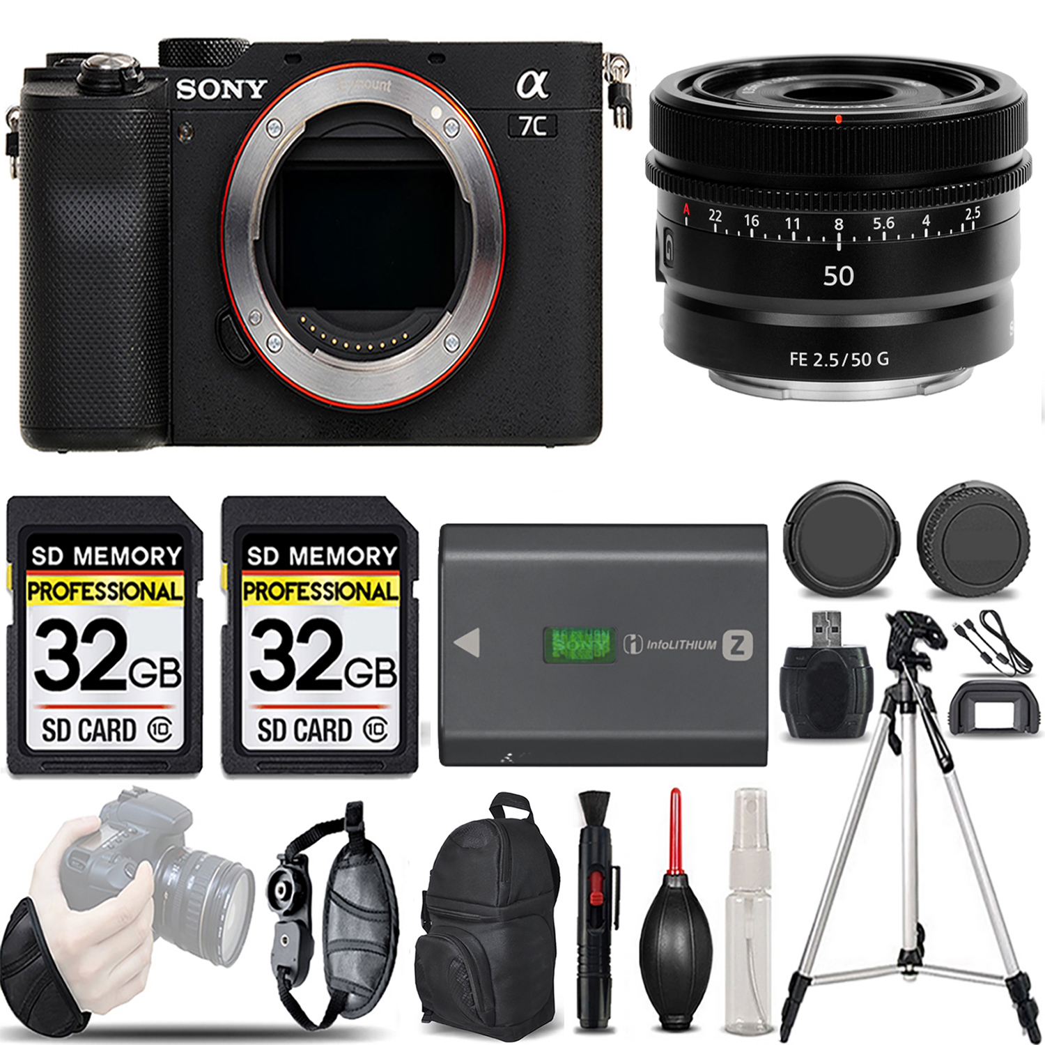 Alpha a7C Camera (Silver) + 50mm Lens + Bag + Extra Battery + 64GB Kit *FREE SHIPPING*