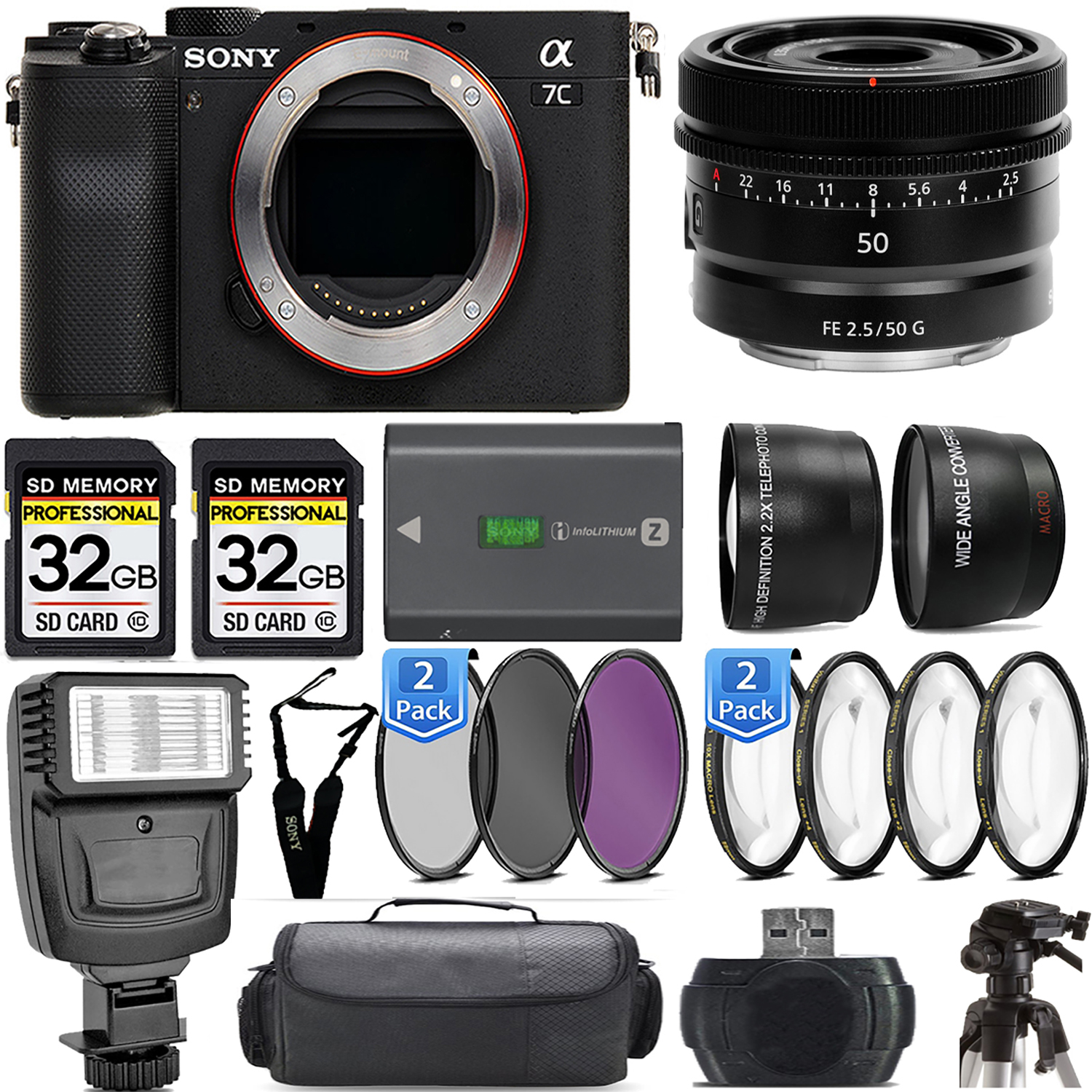 Alpha a7C Camera (Silver) + 50mm Lens + Flash + Extra Battery - Kit *FREE SHIPPING*