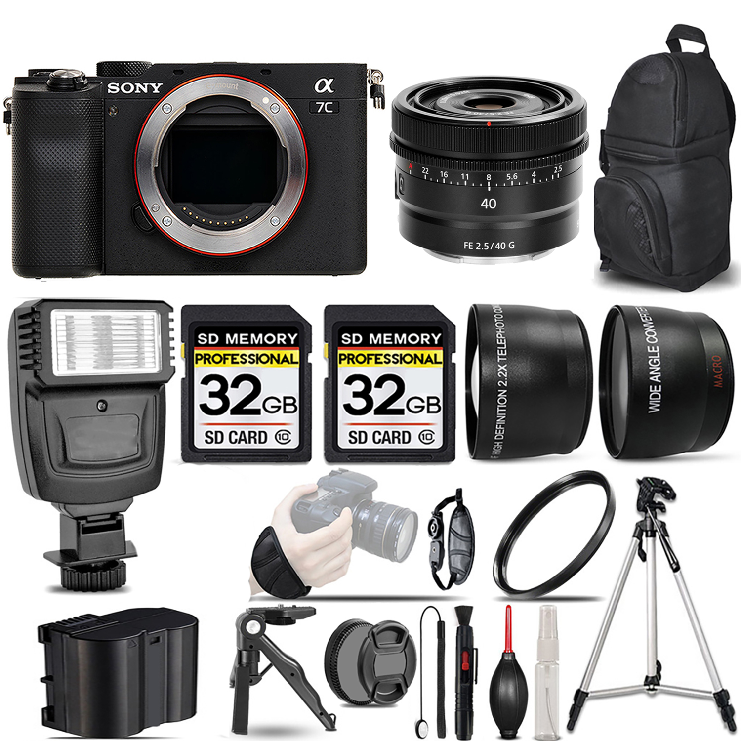 Alpha a7C Camera (Silver) + 40mm f/2.5 G Lens + Flash + 64GB + Bag & More! *FREE SHIPPING*