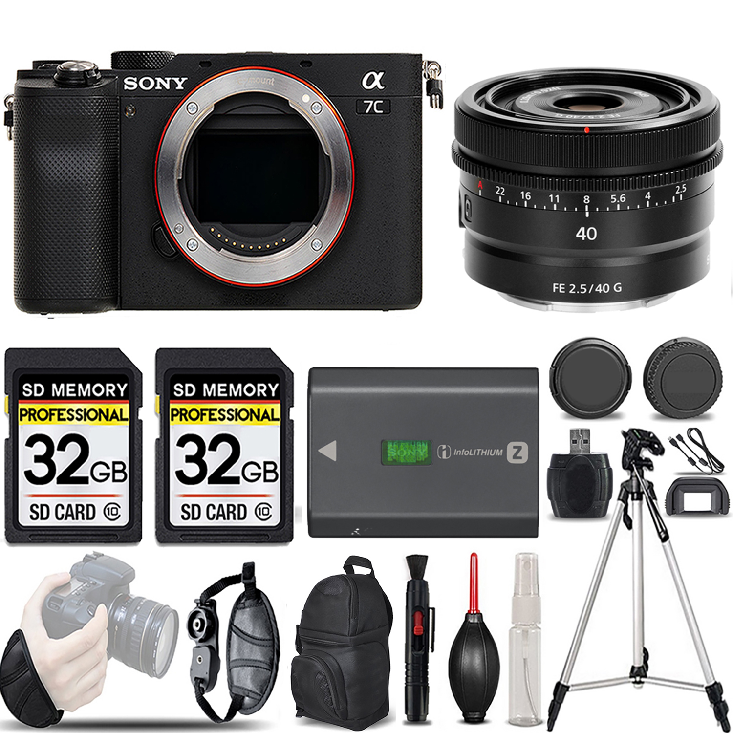 Alpha a7C Camera (Silver) + 40mm Lens + Extra Battery + 64GB -Basic Kit *FREE SHIPPING*