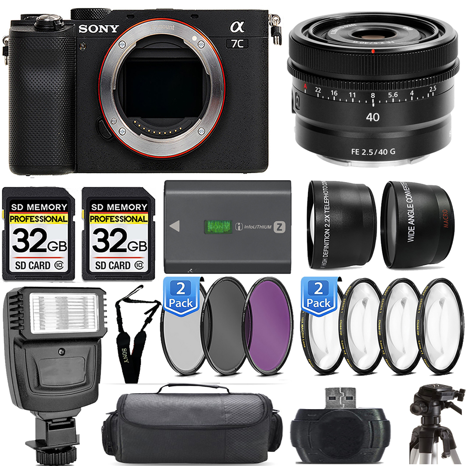 Alpha a7C Camera (Silver) + 40mm Lens + Extra Battery + Macro Set - Mega Kit *FREE SHIPPING*