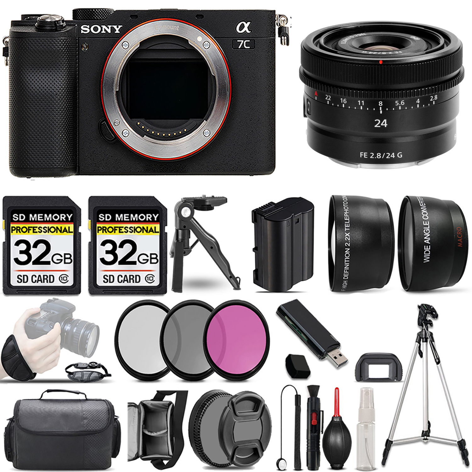 Alpha a7C Camera (Silver) + 24mm G Lens + 3 Piece Filter Set + 64GB - Basic Kit *FREE SHIPPING*