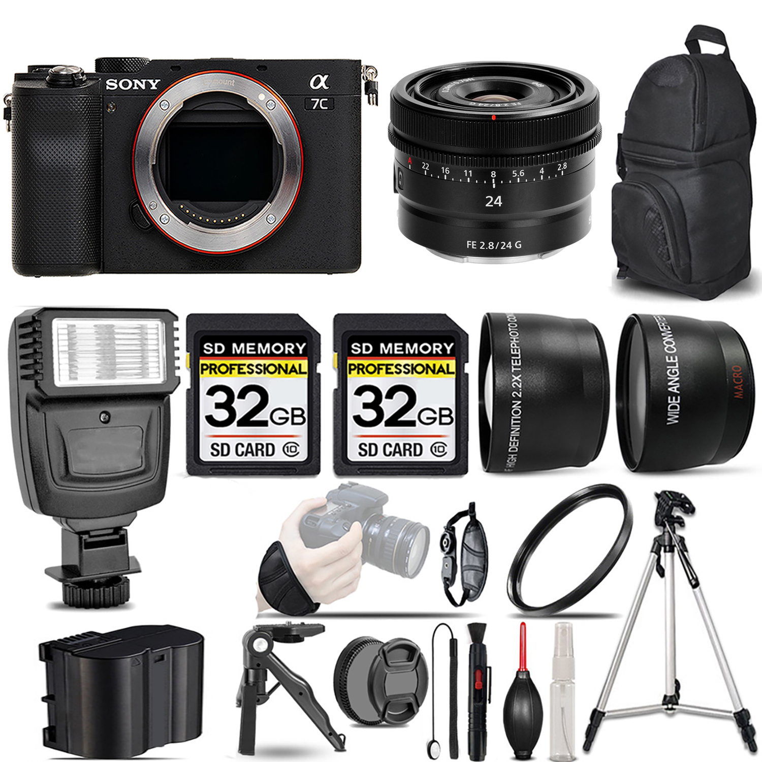 Alpha a7C Camera (Silver) + 24mm f/2.8 G Lens + Flash + 64GB + Bag & More! *FREE SHIPPING*