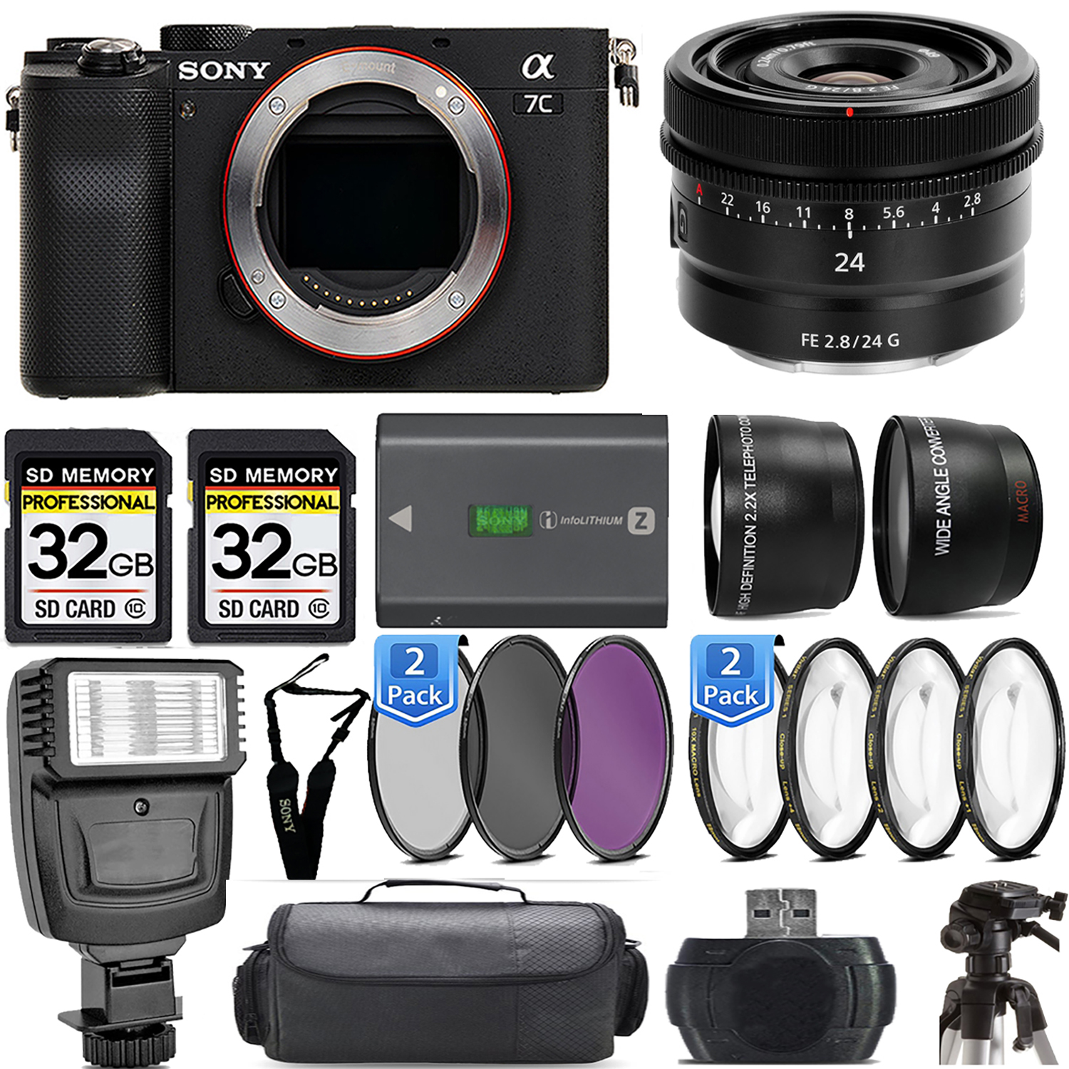 Alpha a7C Camera (Silver) + 24mm Lens + Extra Battery + Macro Set - Mega Kit *FREE SHIPPING*