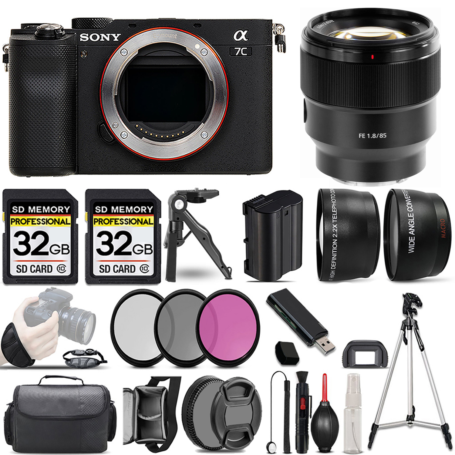 Alpha a7C Camera (Silver) + 85mm Lens + 3 Piece Filter Set + 64GB - Basic Kit *FREE SHIPPING*