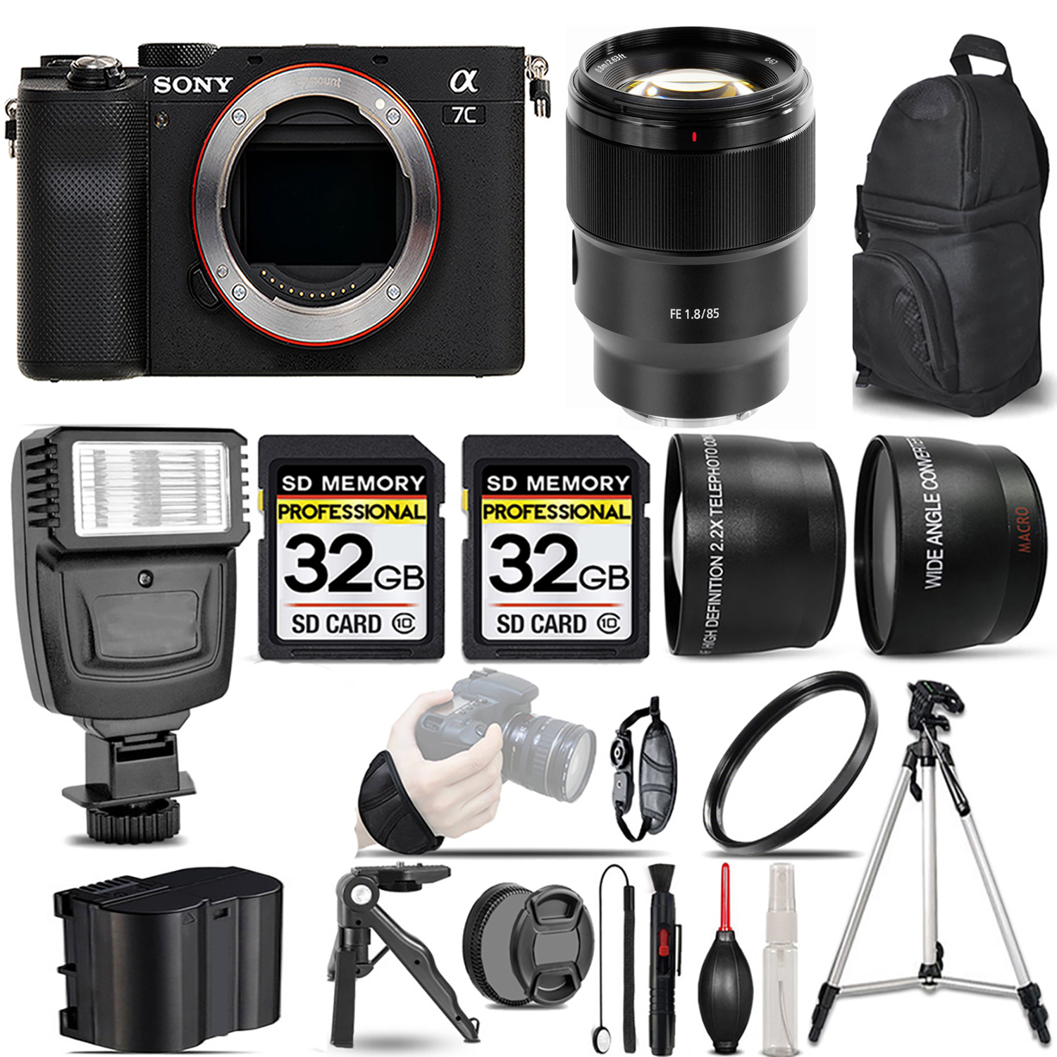 Alpha a7C Camera (Silver) + 85mm f/1.8 Lens + Flash + 64GB + UV Filter- Kit *FREE SHIPPING*