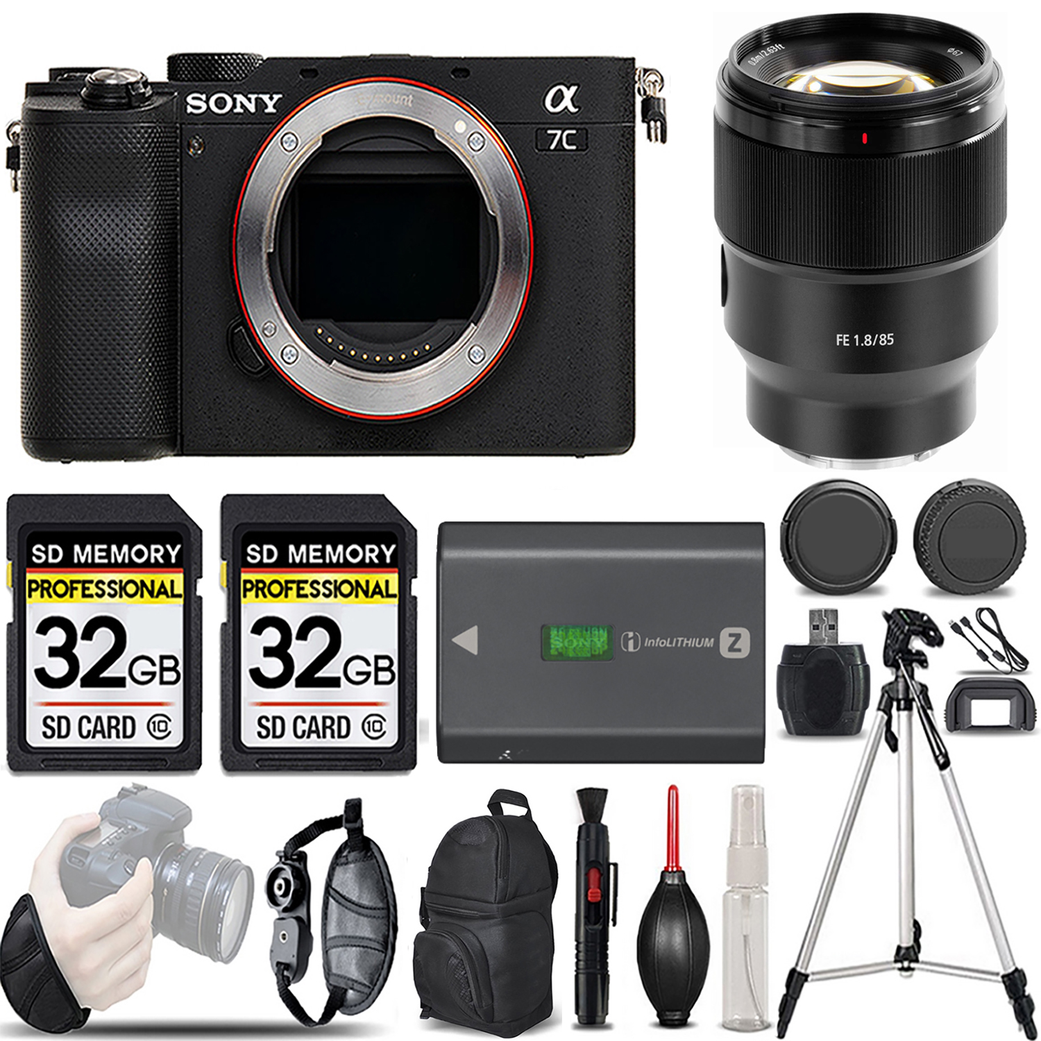 Alpha a7C Camera (Silver) + 85mm f/1.8 Lens + Extra Battery + 64GB -Basic Kit *FREE SHIPPING*
