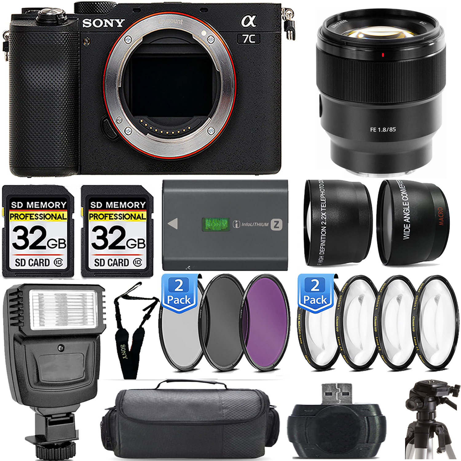 Alpha a7C Camera (Silver) + 85mm Lens + Extra Battery + Macro Set - Mega Kit *FREE SHIPPING*