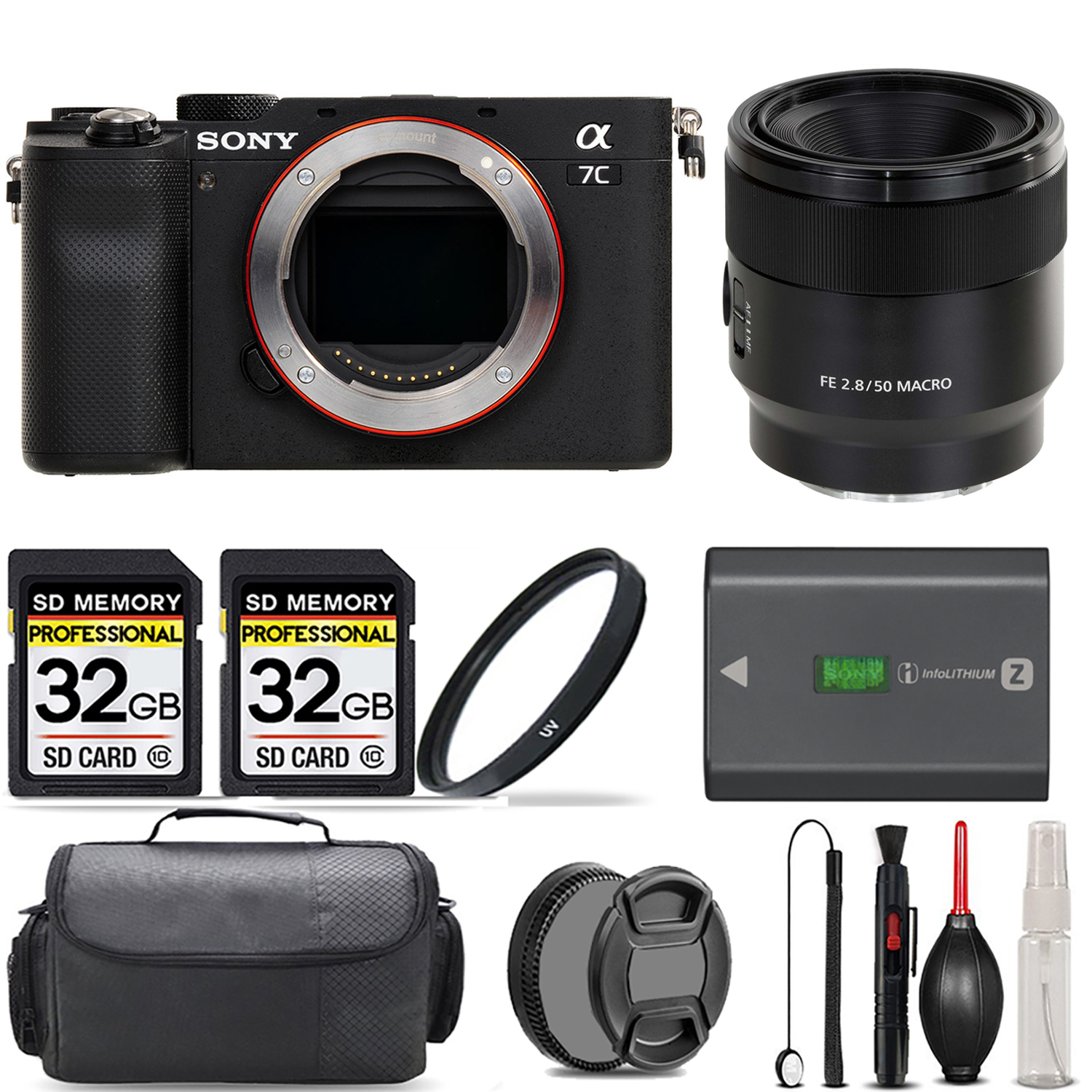 Alpha a7C Camera (Silver) + 50mm Macro Lens + UV Filter + 64GB + Handbag & More! *FREE SHIPPING*