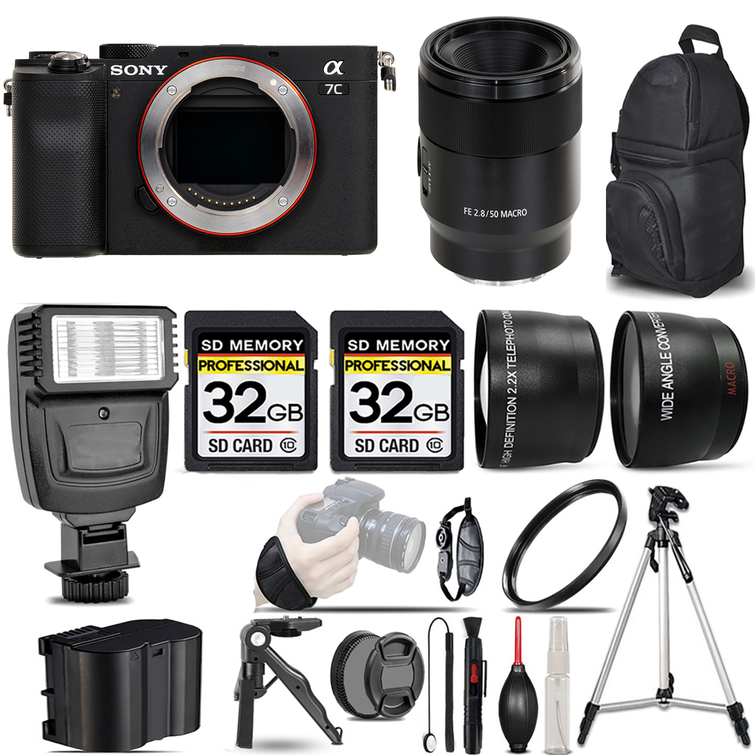 Alpha a7C Camera (Silver) + 50mm f/2.8 Macro Lens + Flash + 64GB + UV Filter *FREE SHIPPING*