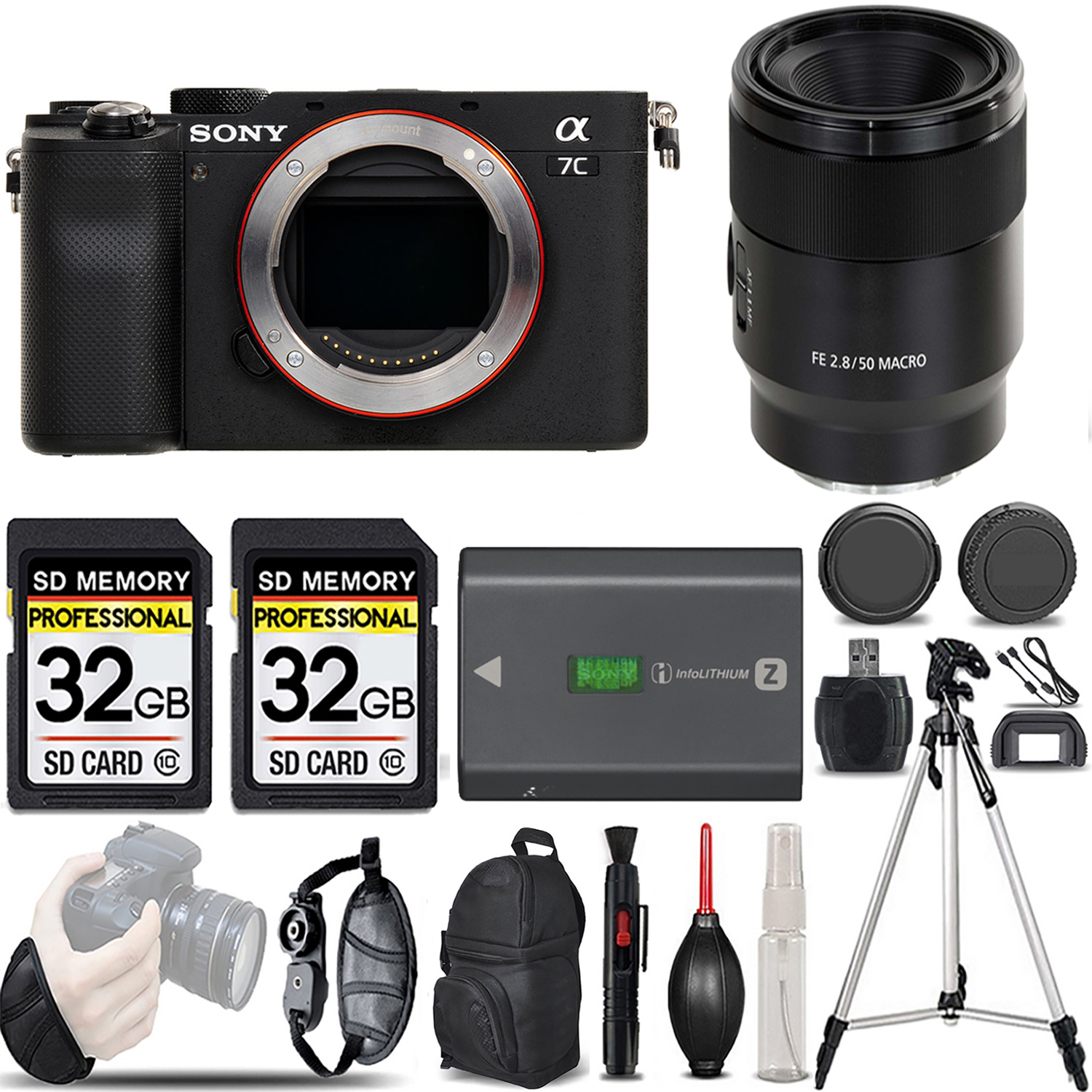 Alpha a7C Camera (Silver) + 50mm f/2.8 Macro Lens + Extra Battery + Bag- Kit *FREE SHIPPING*