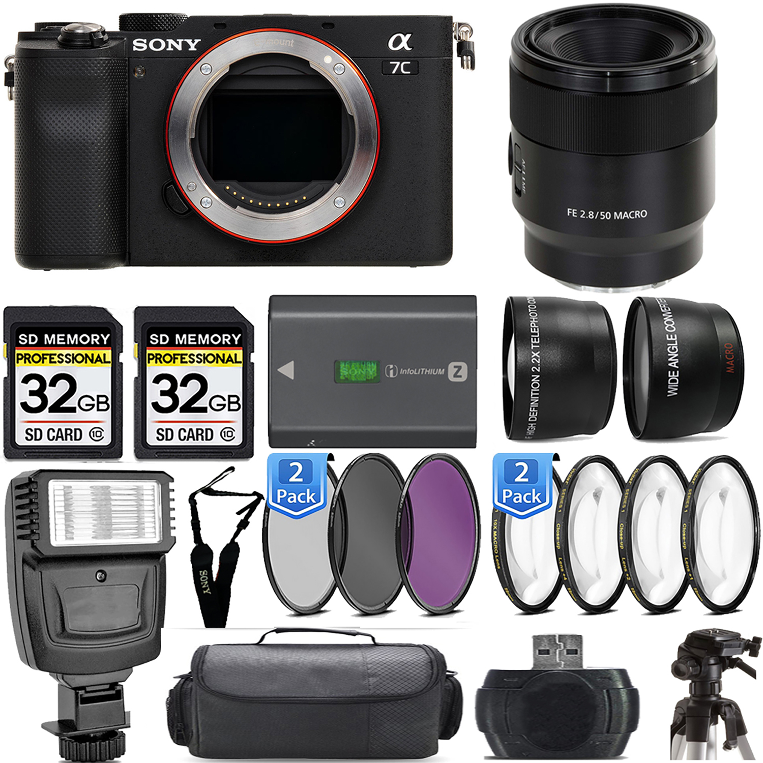 Alpha a7C Camera (Silver) + 50mm f/2.8 Macro Lens + Extra Battery - Mega Kit *FREE SHIPPING*