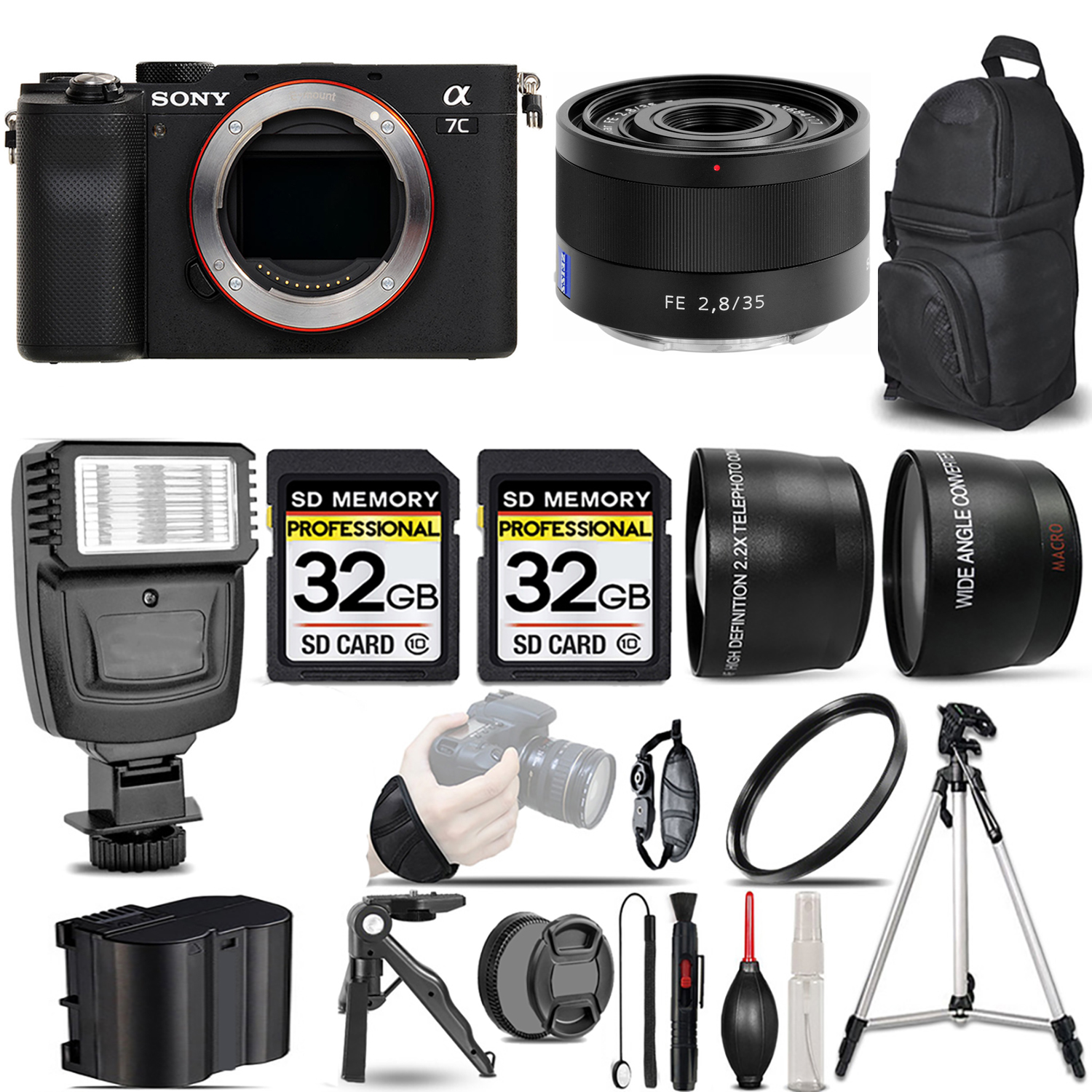Alpha a7C Camera (Silver) + 35mm f/2.8 ZA Lens + Flash + 64GB + UV Filter *FREE SHIPPING*