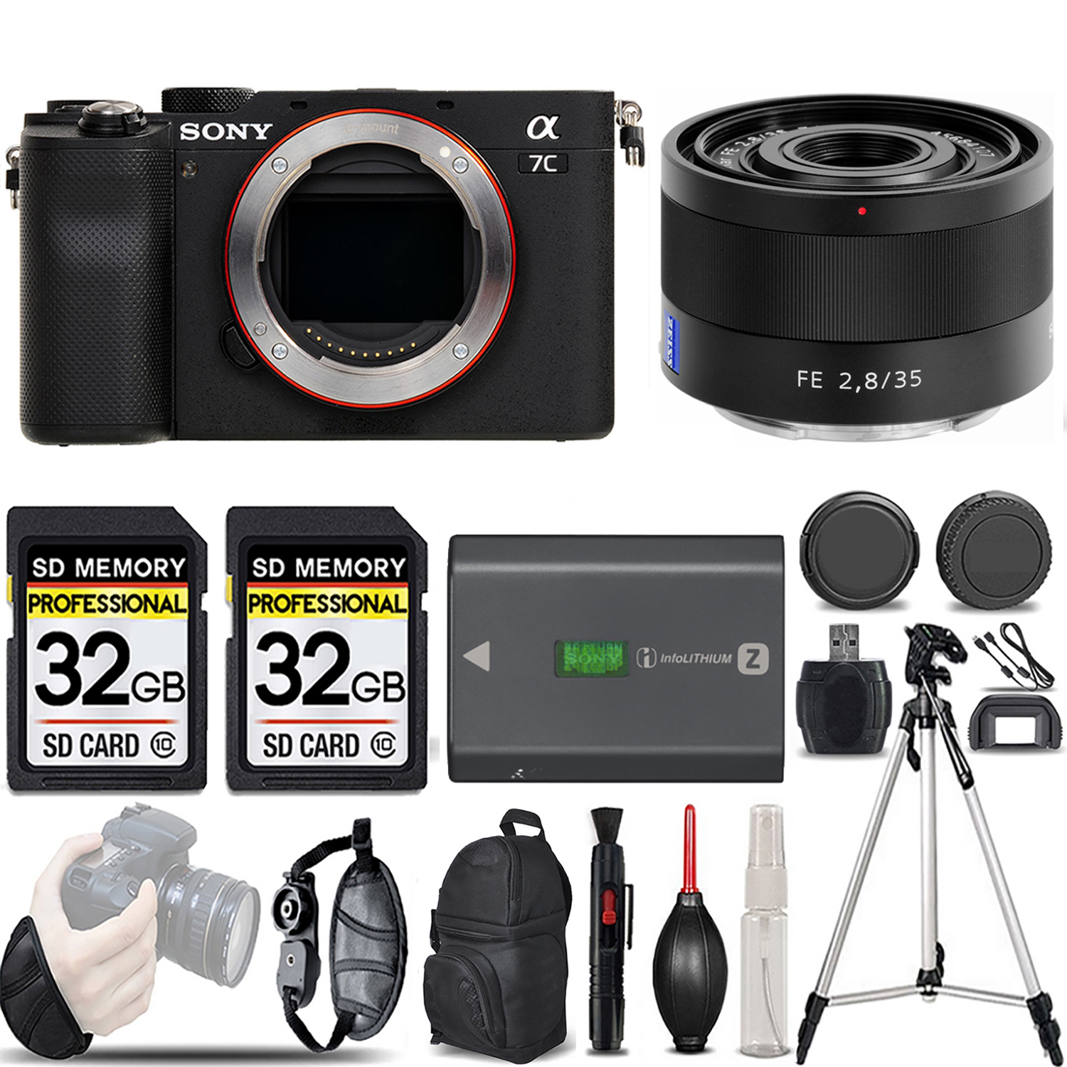 Alpha a7C Camera (Silver) + 35mm f/2.8 ZA Lens + Extra Battery + 64GB - Kit *FREE SHIPPING*