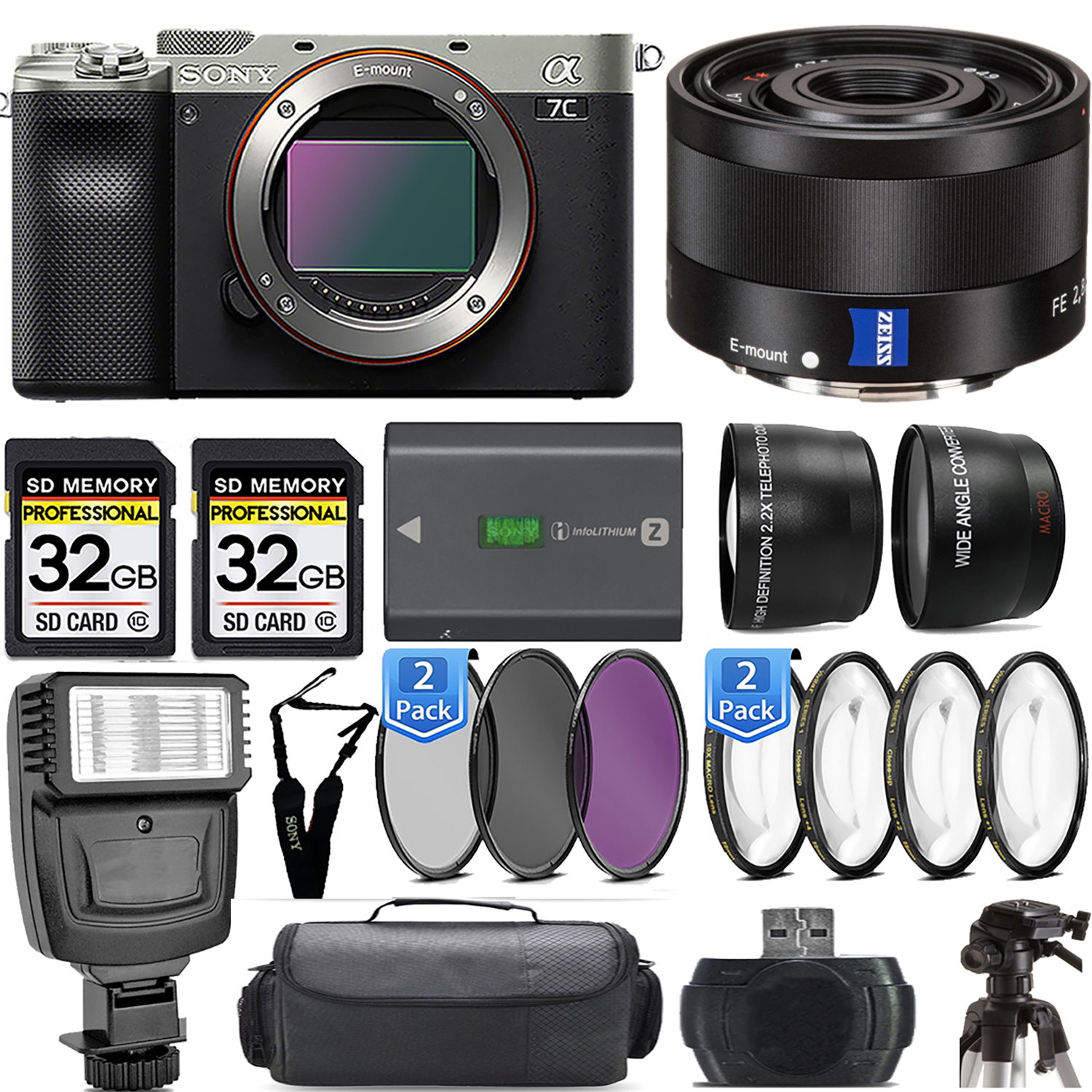 Alpha a7C Camera (Silver) + 35mm Lens + Extra Battery + Macro Set - Mega Kit *FREE SHIPPING*